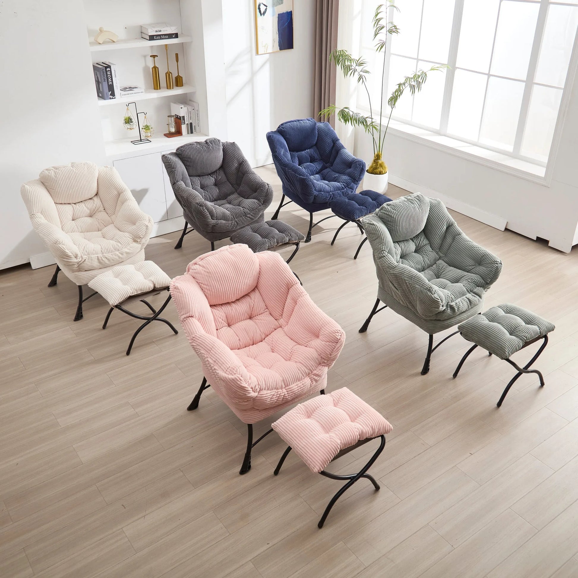 Lazy Chair with Ottoman, Modern Lounge Accent Chair with Armrests and a Side Pocket, Leisure Upholstered Sofa Chair Reading Chair with Footrest for Small Space, Corner Chair-White detail view 12