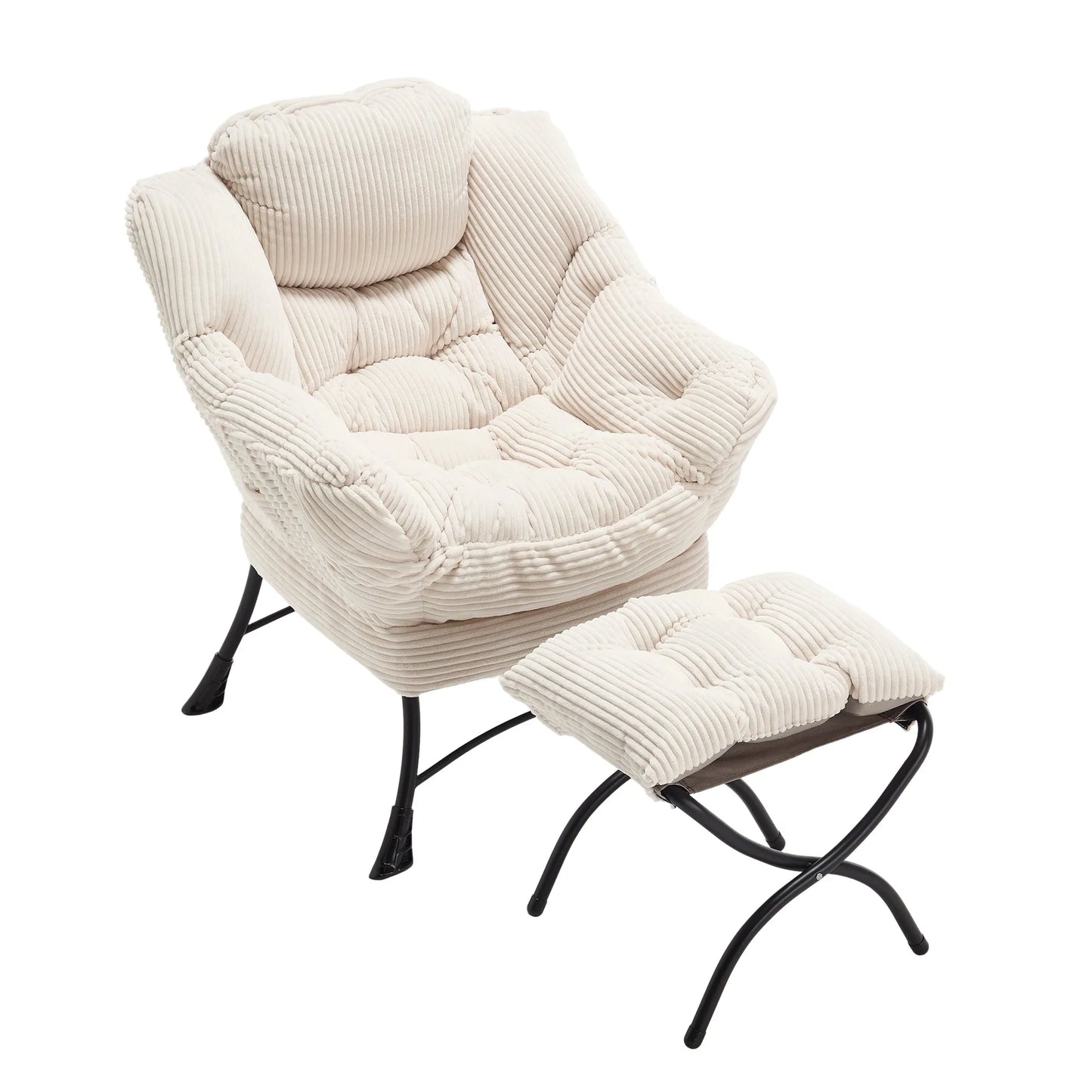 Lazy Chair with Ottoman, Modern Lounge Accent Chair with Armrests and a Side Pocket, Leisure Upholstered Sofa Chair Reading Chair with Footrest for Small Space, Corner Chair-White detail view 13