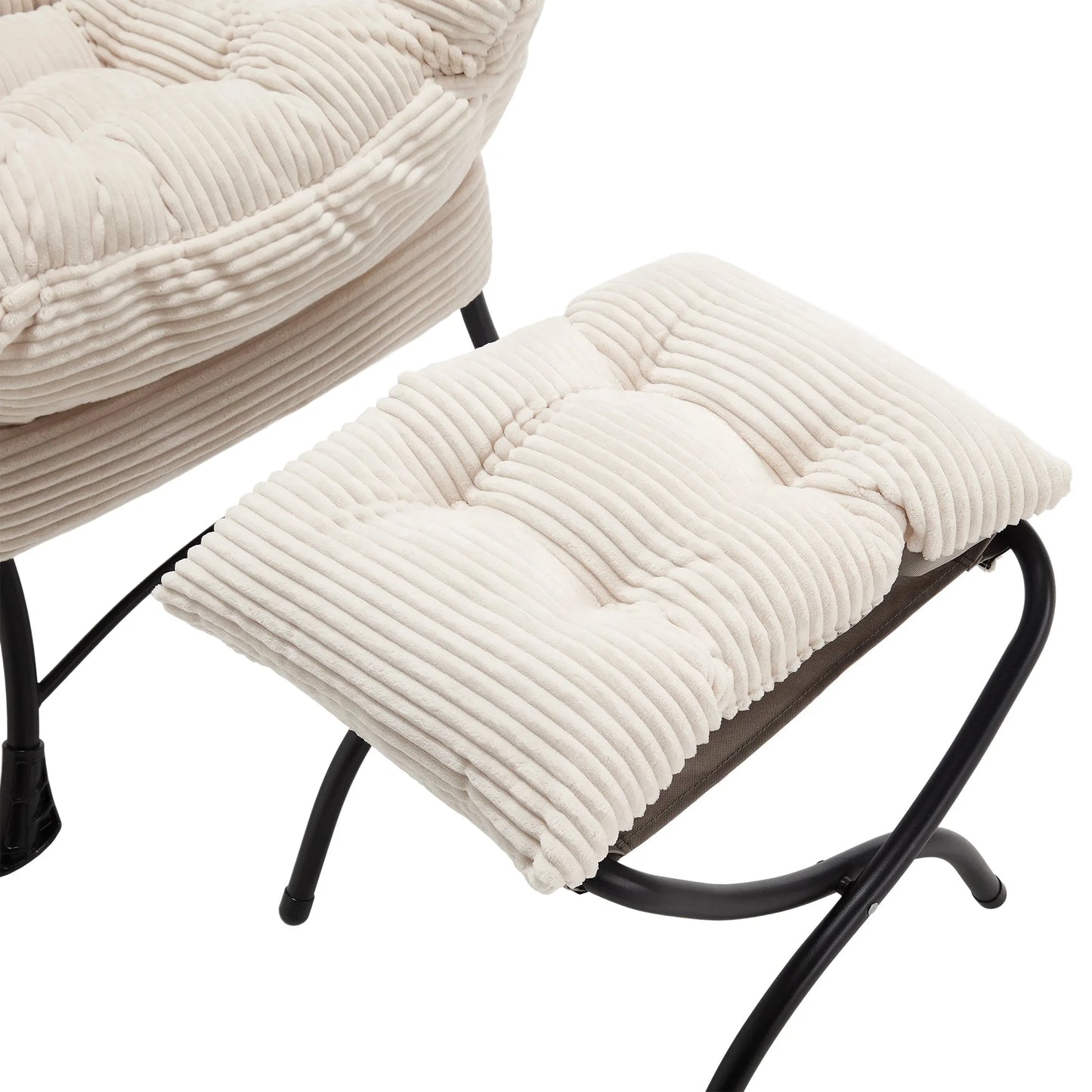 Lazy Chair with Ottoman, Modern Lounge Accent Chair with Armrests and a Side Pocket, Leisure Upholstered Sofa Chair Reading Chair with Footrest for Small Space, Corner Chair-White detail view 16