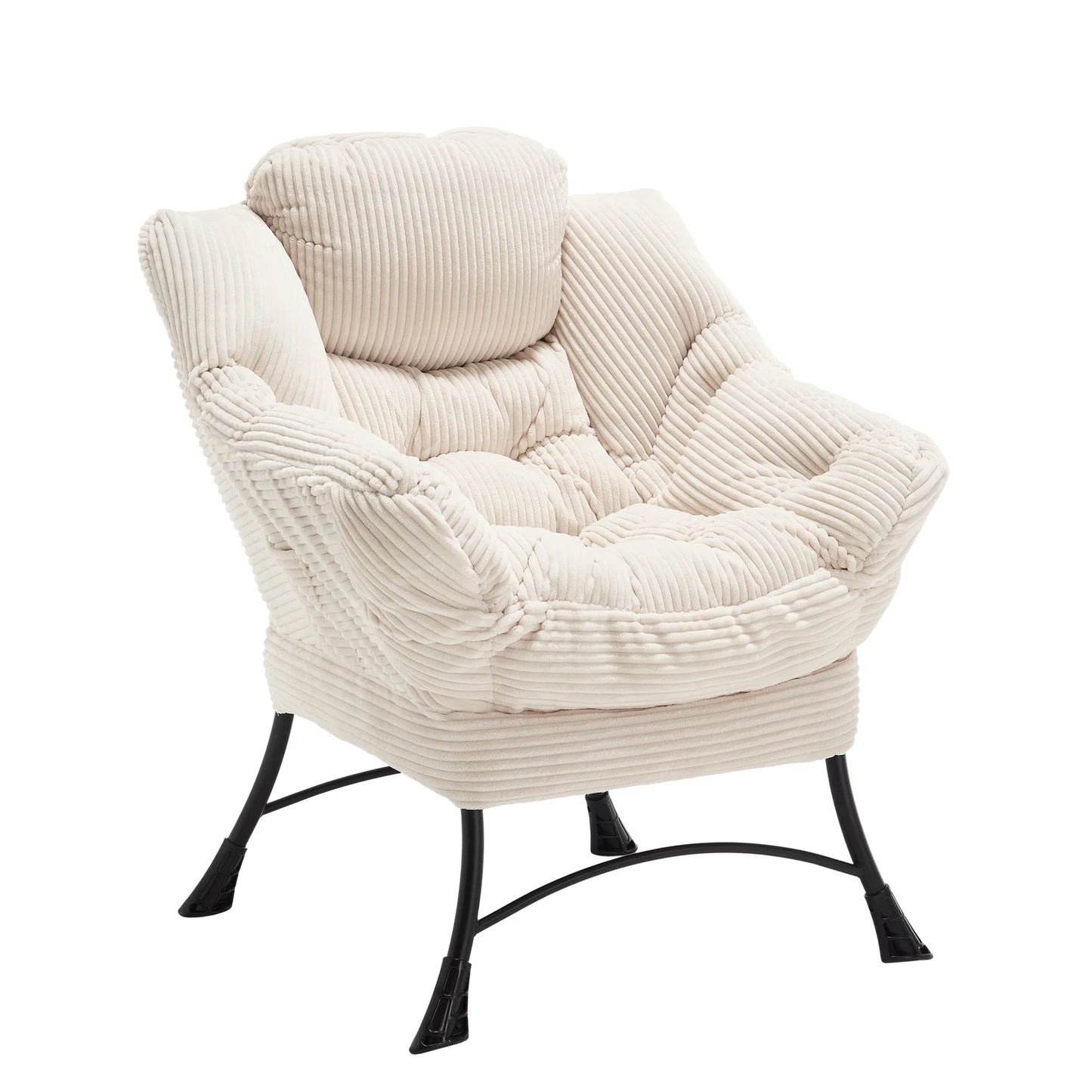 Lazy Chair with Ottoman, Modern Lounge Accent Chair with Armrests and a Side Pocket, Leisure Upholstered Sofa Chair Reading Chair with Footrest for Small Space, Corner Chair-White detail view 17