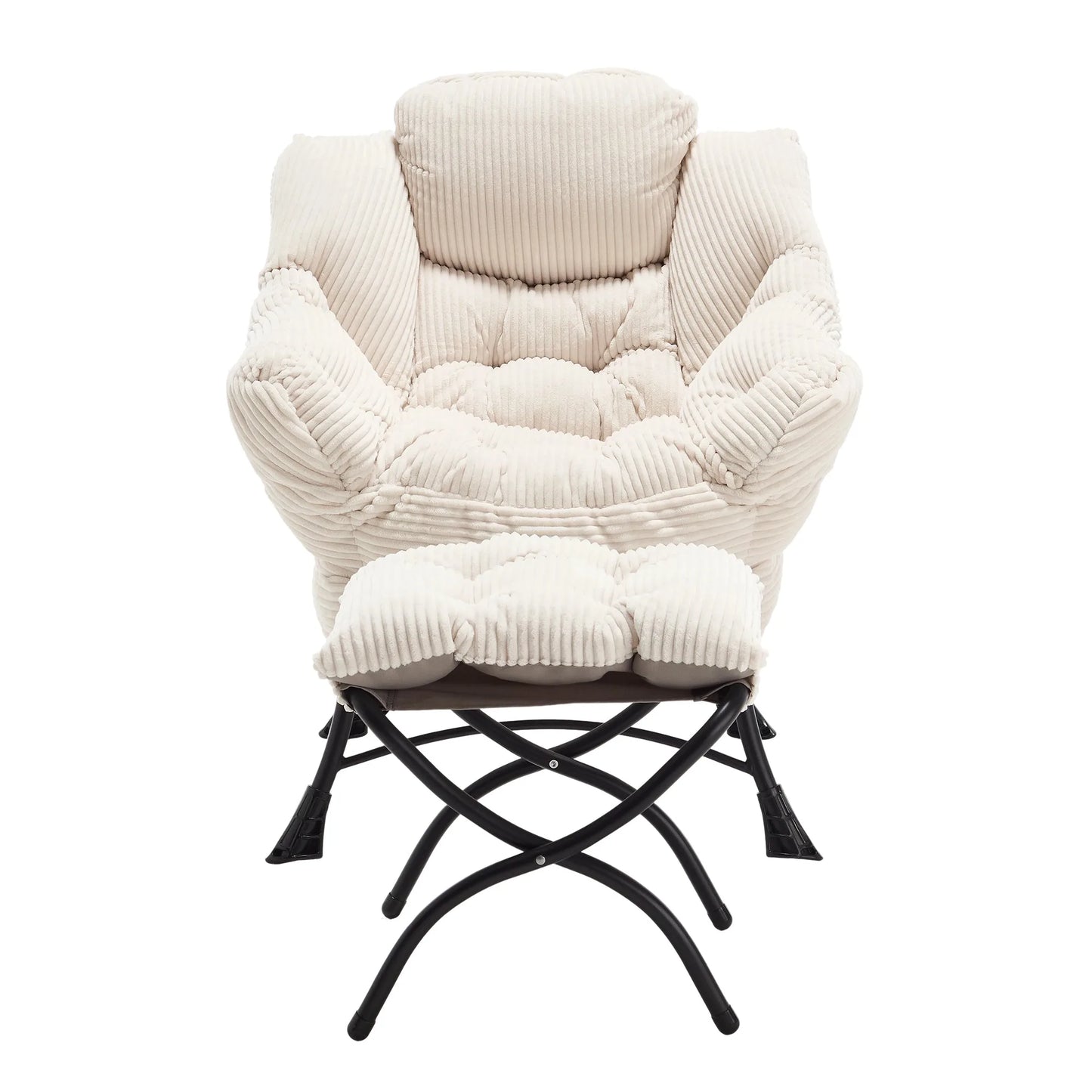 Lazy Chair with Ottoman, Modern Lounge Accent Chair with Armrests and a Side Pocket, Leisure Upholstered Sofa Chair Reading Chair with Footrest for Small Space, Corner Chair-White detail view 19