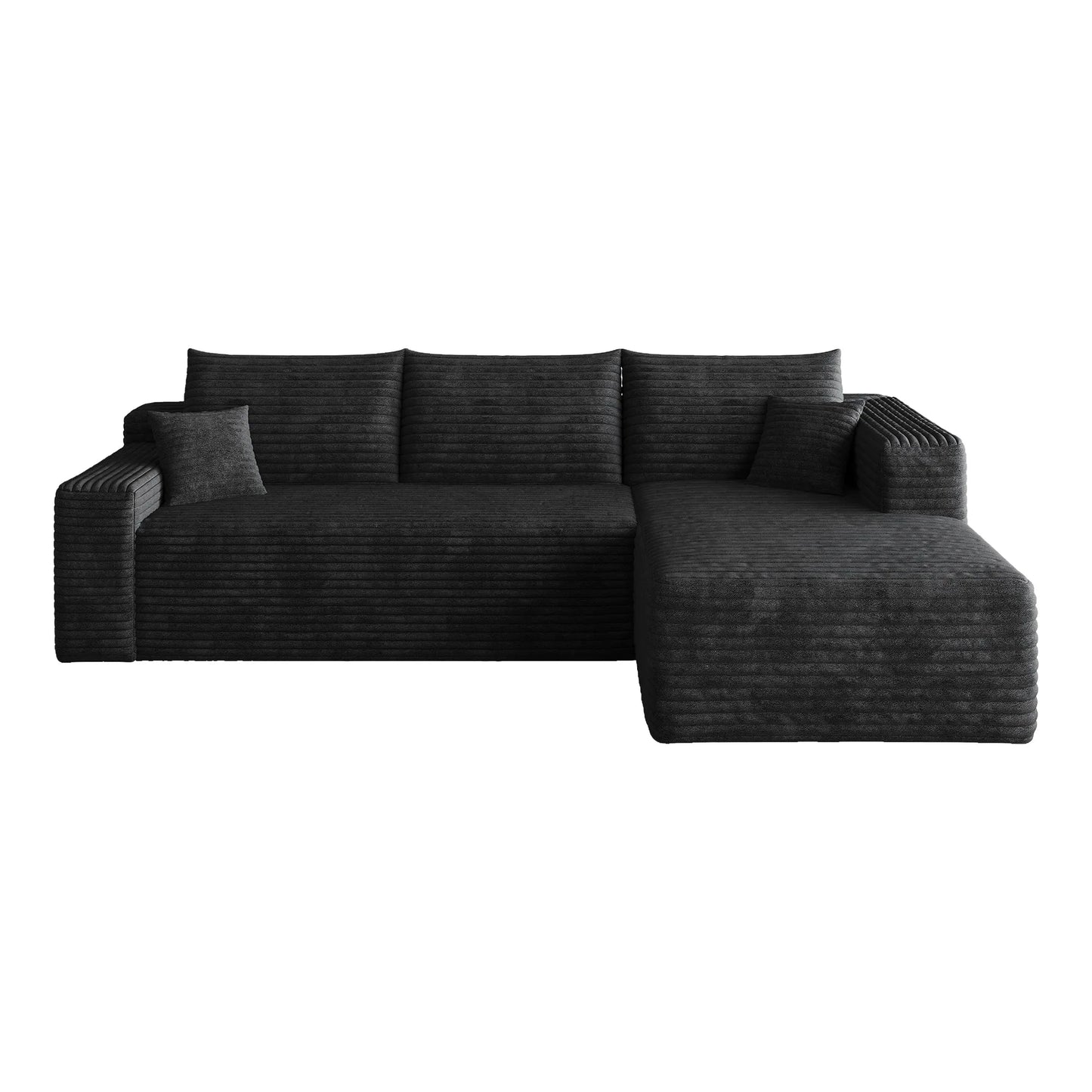 95' Cloud Sectional Sofa, Modern Minimalist Upholstered Couches, Comfort U Shaped Sofa for Living Room, Deep Seat Corner Couch, No Assembly Required, Black (Plush Corduroy Fabric) detail view 2