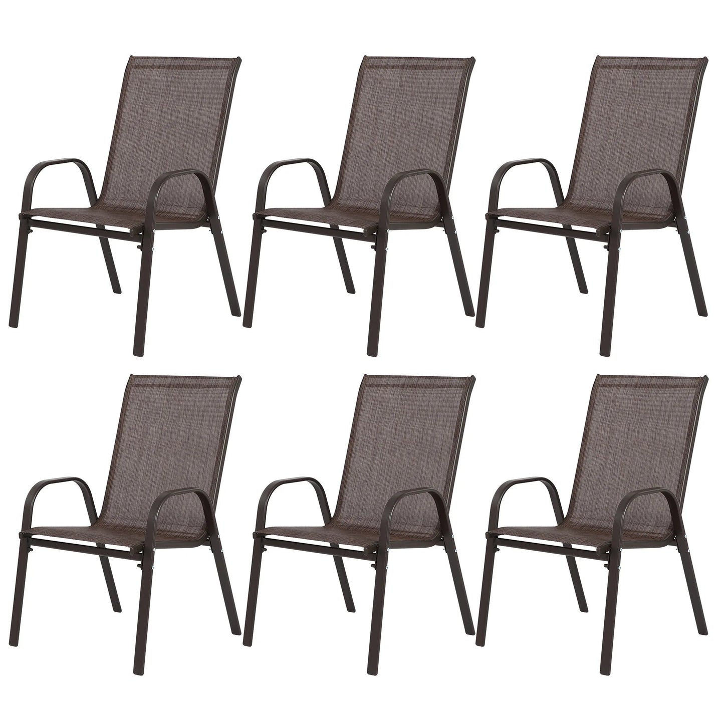 6 Piece Patio Chairs, Outdoor Camping Chairs with Breathable Textilene Fabric, Set of 6 Garden Chairs with Armrest High Backrest for Garden Patio Pool Beach Yard Space Saving ( Brown) detail view 2