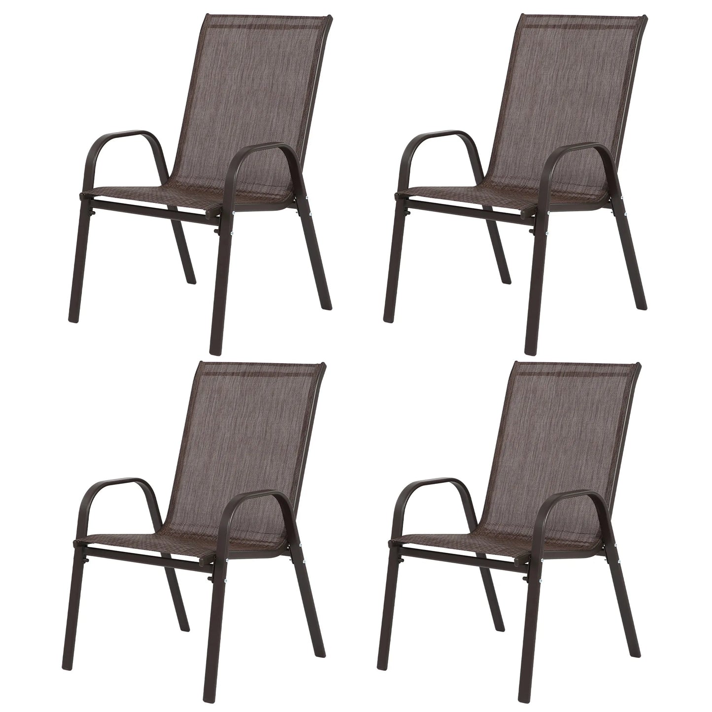 4 Piece Patio Chairs, Outdoor Camping Chairs with Breathable Textilene Fabric, Set of 4 Garden Chairs with Armrest High Backrest for Garden Patio Pool Beach Yard Space Saving ( Brown) detail view 2