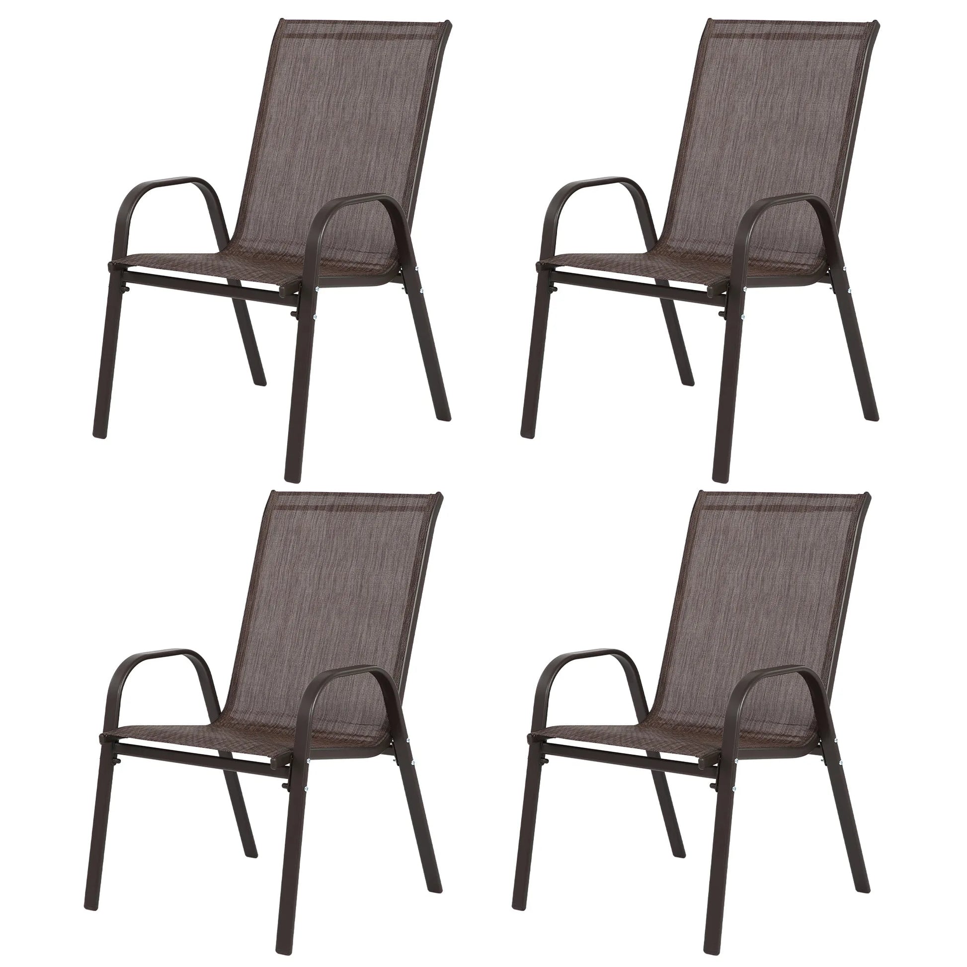 4 Piece Patio Chairs, Outdoor Camping Chairs with Breathable Textilene Fabric, Set of 4 Garden Chairs with Armrest High Backrest for Garden Patio Pool Beach Yard Space Saving ( Brown) detail view 2