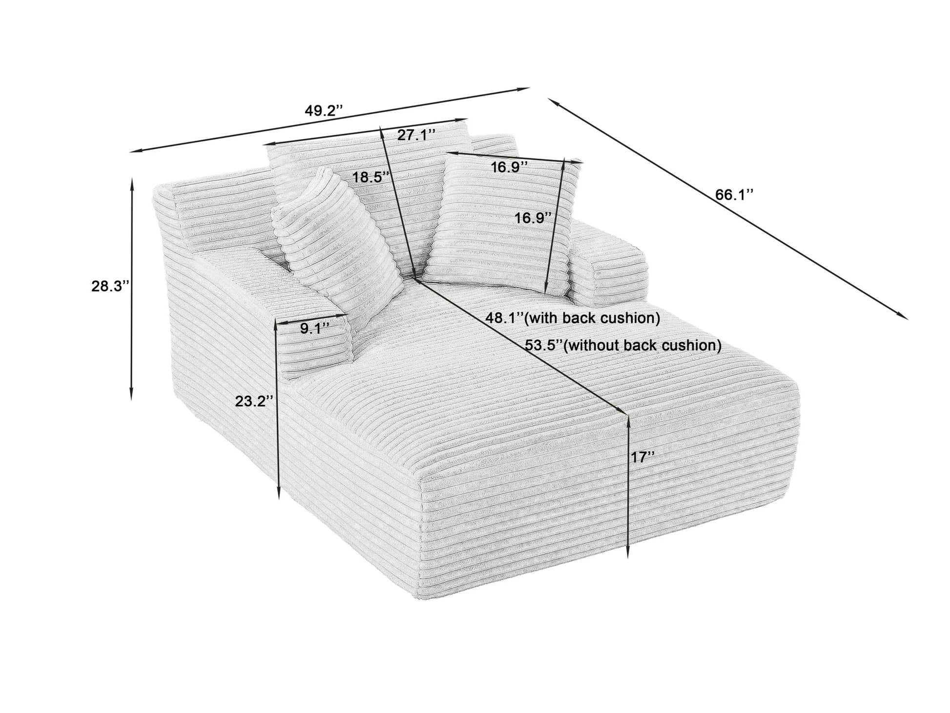 Oversized Chaise Lounge Chair Indoor, Corduroy Upholstered Modern Sofa Couch, No Assembly Required, Comfy Sleeper Sofa for Living Room, Office detail view 30