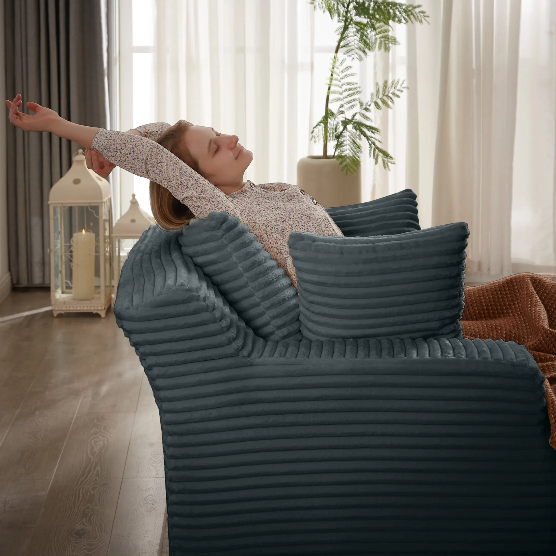 Oversized Chaise Lounge Chair Indoor, Corduroy Upholstered Modern Sofa Couch, No Assembly Required, Comfy Sleeper Sofa for Living Room, Office detail view 43
