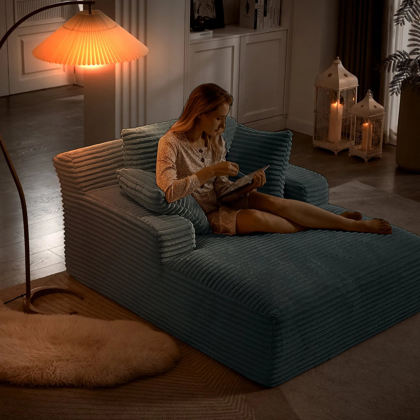 Oversized Chaise Lounge Chair Indoor, Corduroy Upholstered Modern Sofa Couch, No Assembly Required, Comfy Sleeper Sofa for Living Room, Office detail view 44