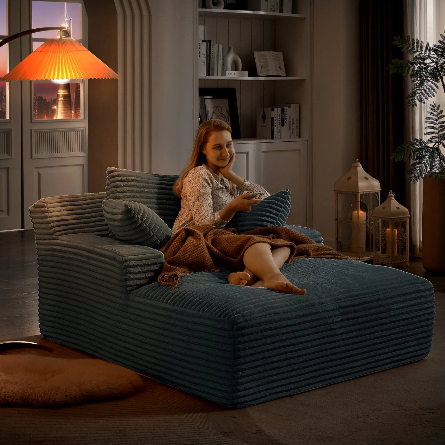Oversized Chaise Lounge Chair Indoor, Corduroy Upholstered Modern Sofa Couch, No Assembly Required, Comfy Sleeper Sofa for Living Room, Office detail view 45