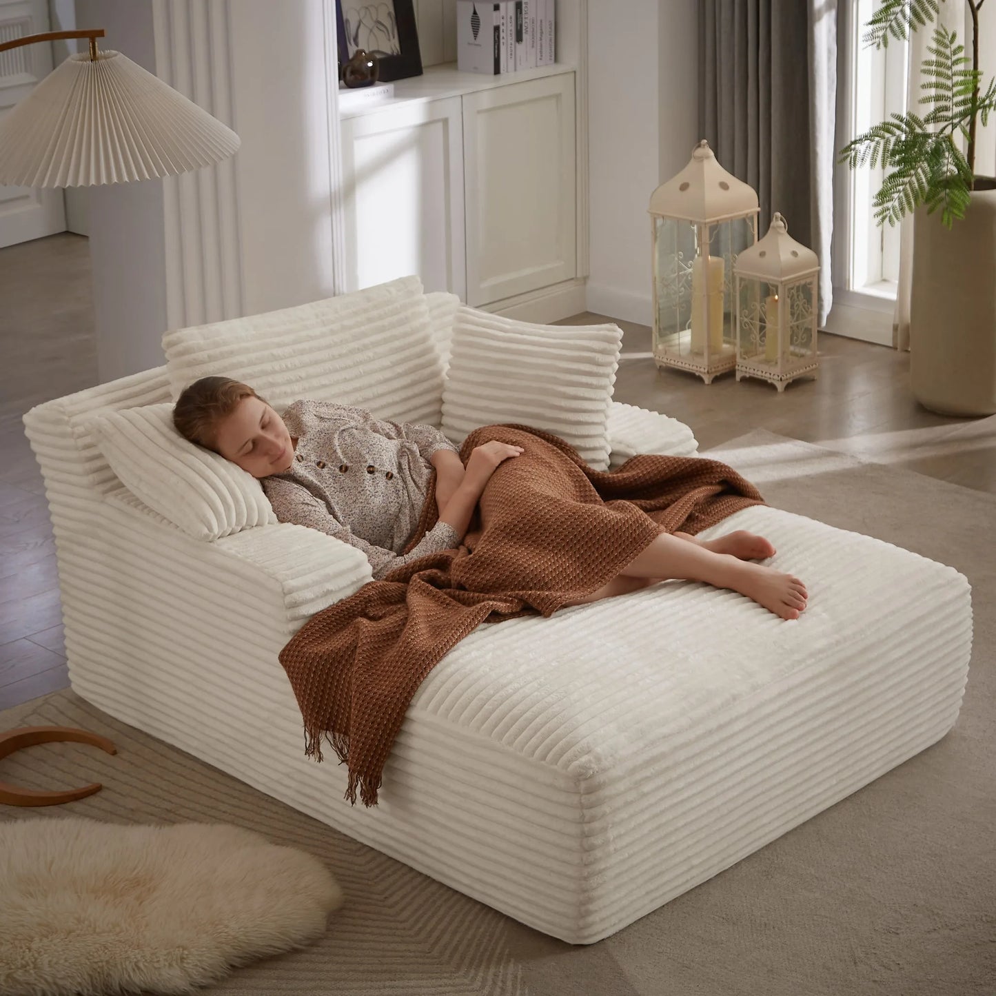 Oversized Chaise Lounge Chair Indoor, Corduroy Upholstered Modern Sofa Couch, No Assembly Required, Comfy Sleeper Sofa for Living Room, Office detail view 48