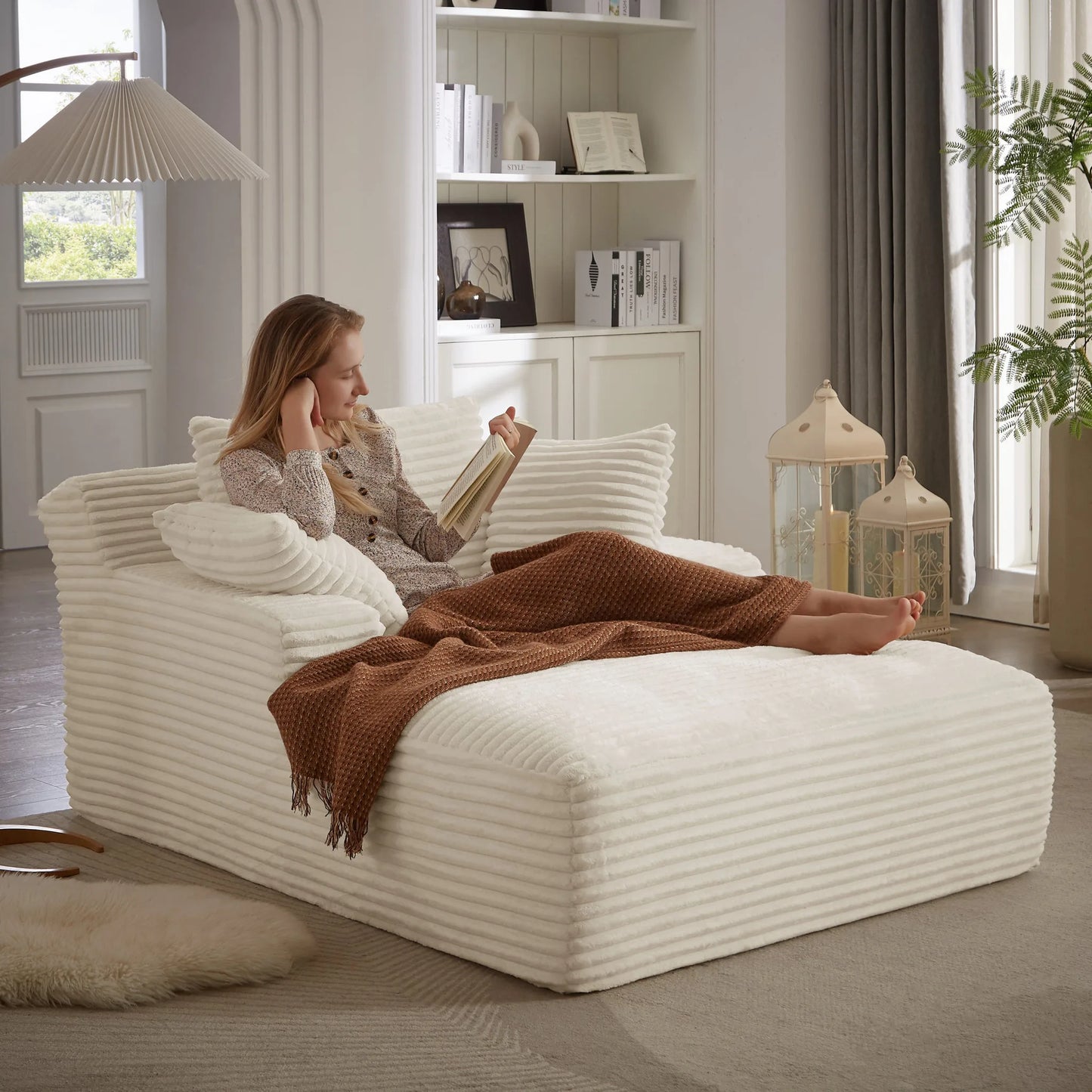 Oversized Chaise Lounge Chair Indoor, Corduroy Upholstered Modern Sofa Couch, No Assembly Required, Comfy Sleeper Sofa for Living Room, Office detail view 49
