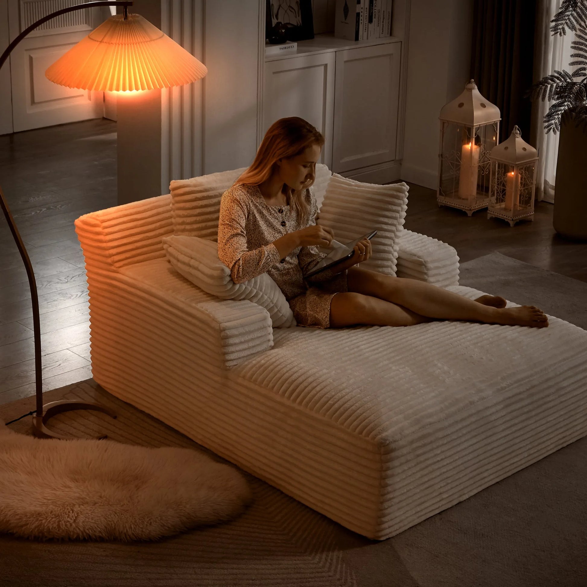 Oversized Chaise Lounge Chair Indoor, Corduroy Upholstered Modern Sofa Couch, No Assembly Required, Comfy Sleeper Sofa for Living Room, Office detail view 52