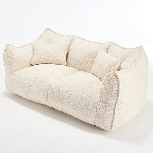 Comfortable Dual Beanbag Chair with High Resilience Foam Core for Two People in Beige Chenille detail view 2