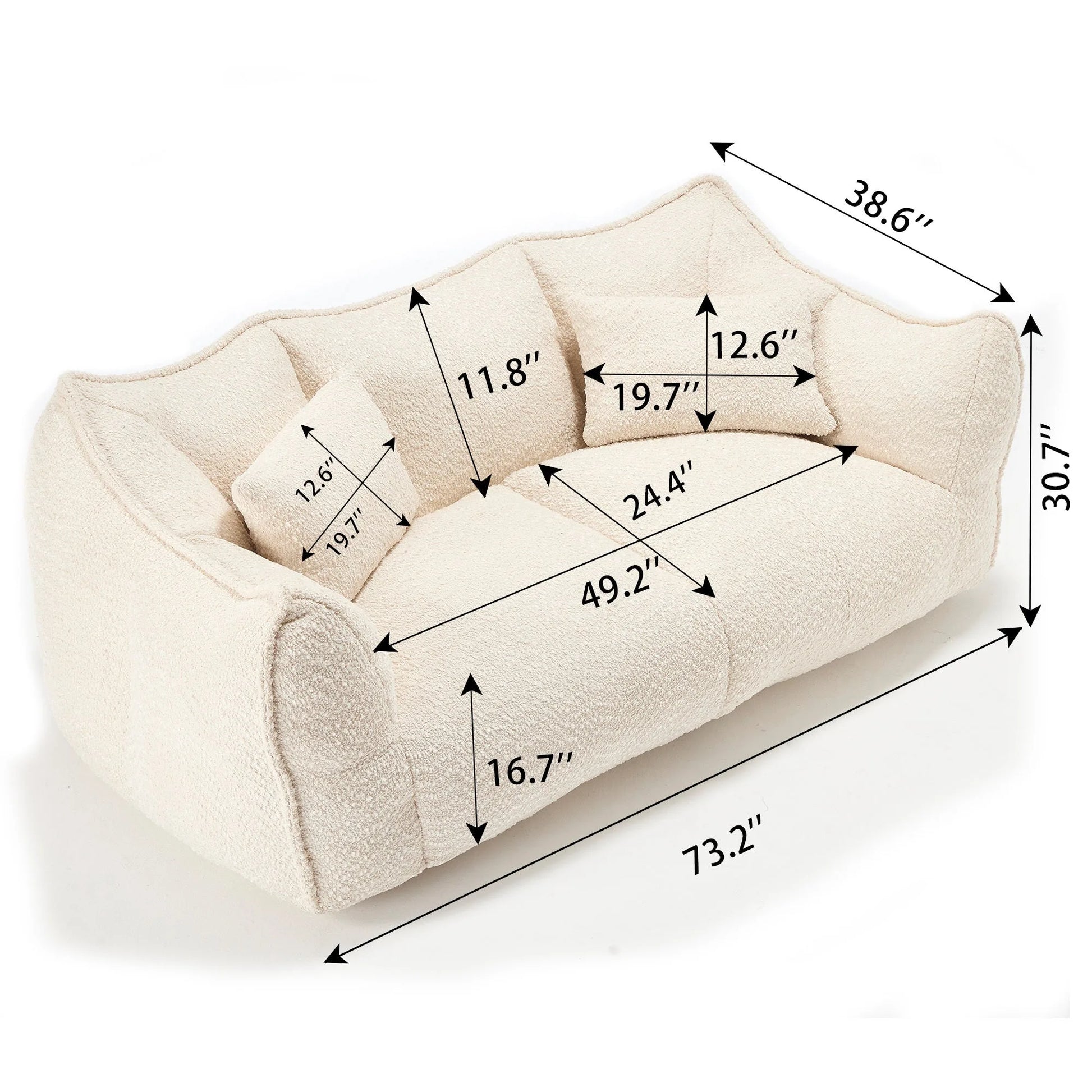 Comfortable Dual Beanbag Chair with High Resilience Foam Core for Two People in Beige Chenille detail view 4