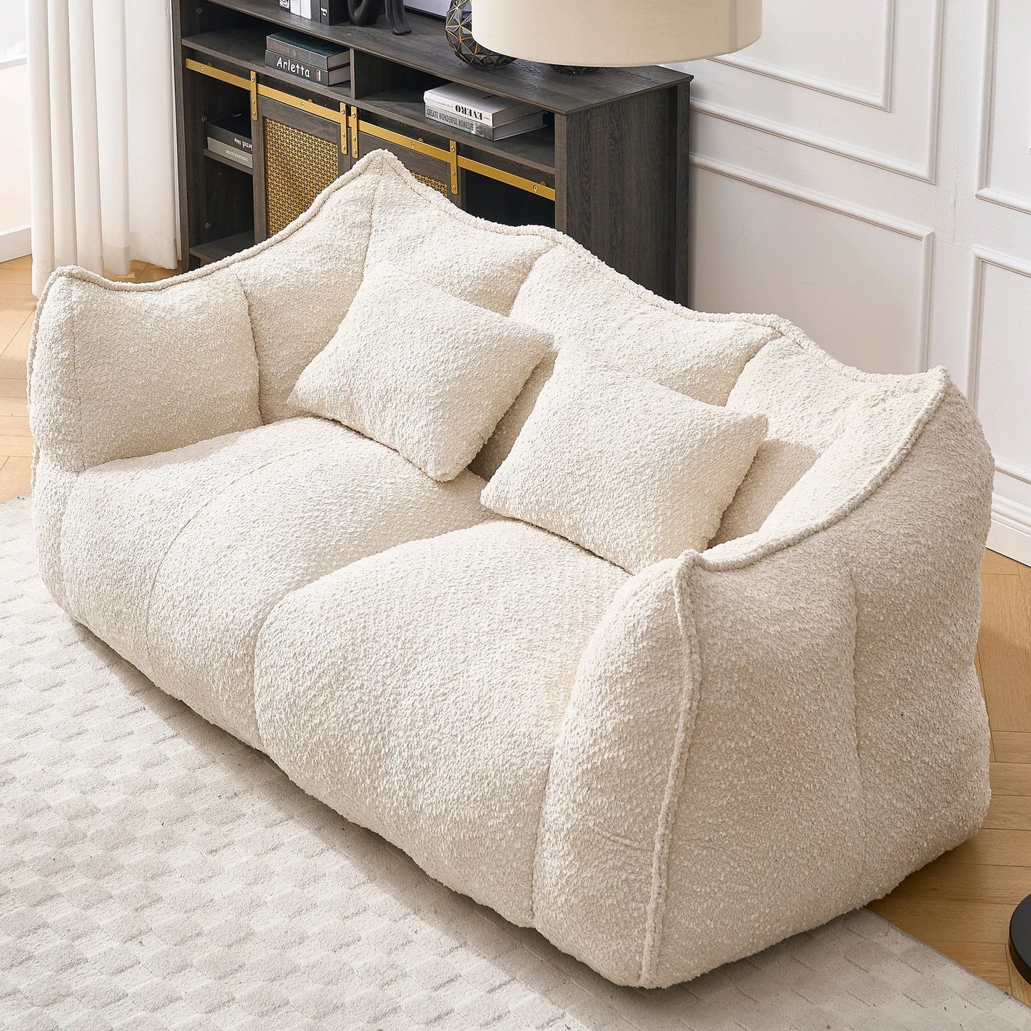 Comfortable Dual Beanbag Chair with High Resilience Foam Core for Two People in Beige Chenille detail view 5