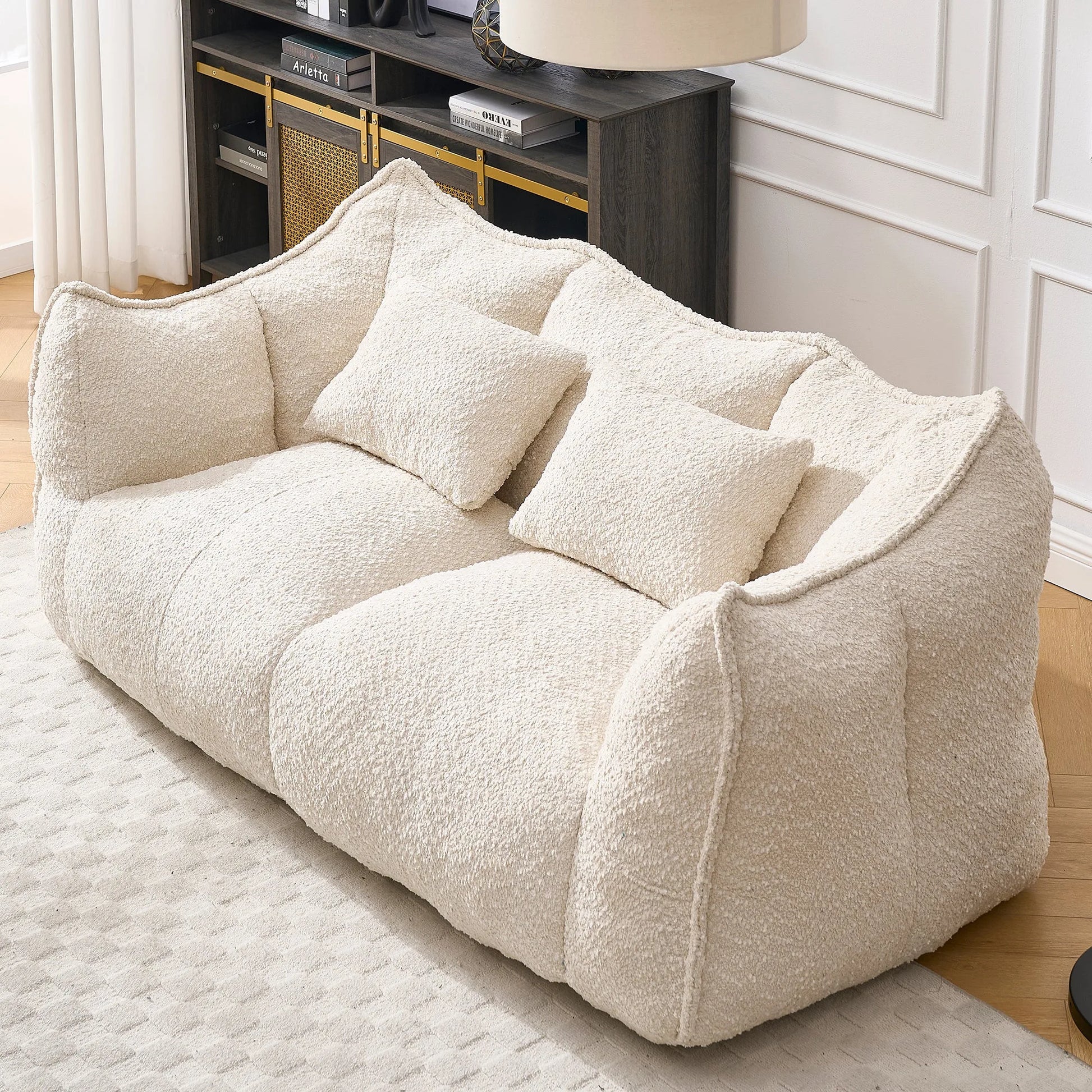 Comfortable Dual Beanbag Chair with High Resilience Foam Core for Two People in Beige Chenille detail view 5