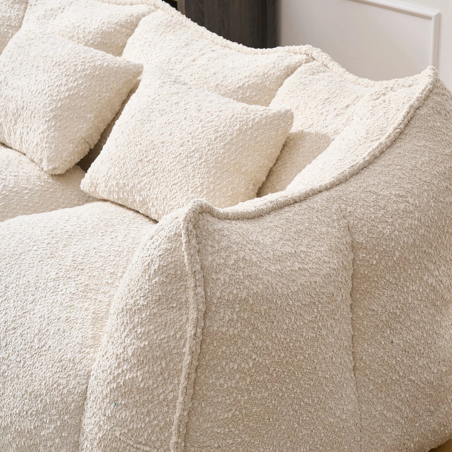 Comfortable Dual Beanbag Chair with High Resilience Foam Core for Two People in Beige Chenille detail view 9