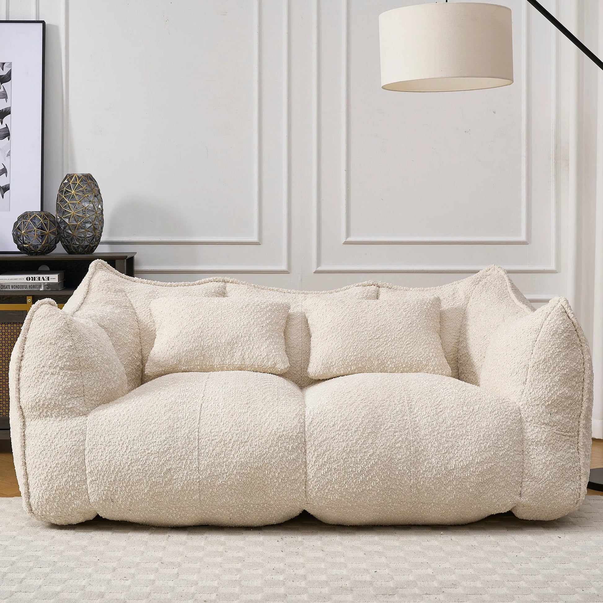 Comfortable Dual Beanbag Chair with High Resilience Foam Core for Two People in Beige Chenille detail view 11