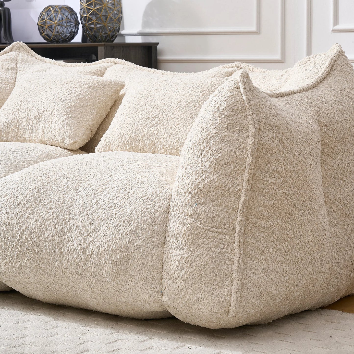 Comfortable Dual Beanbag Chair with High Resilience Foam Core for Two People in Beige Chenille detail view 12