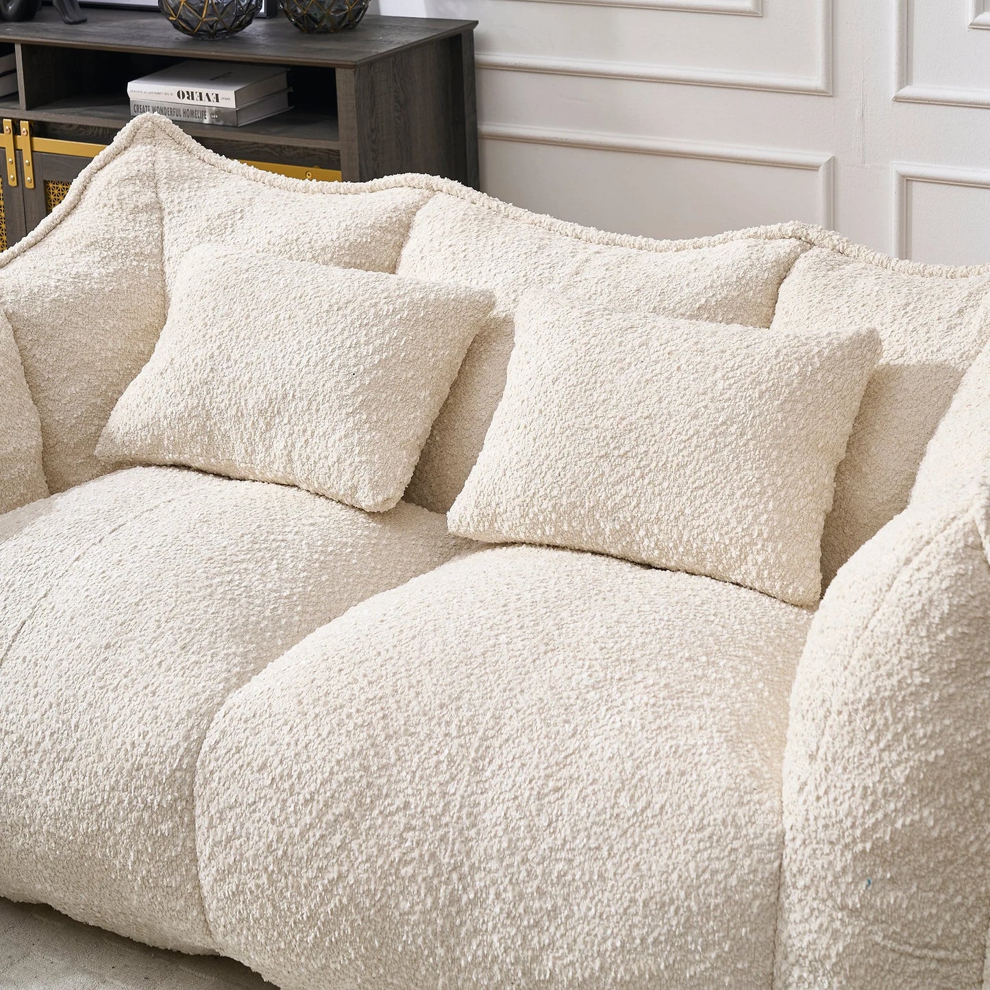Comfortable Dual Beanbag Chair with High Resilience Foam Core for Two People in Beige Chenille detail view 13