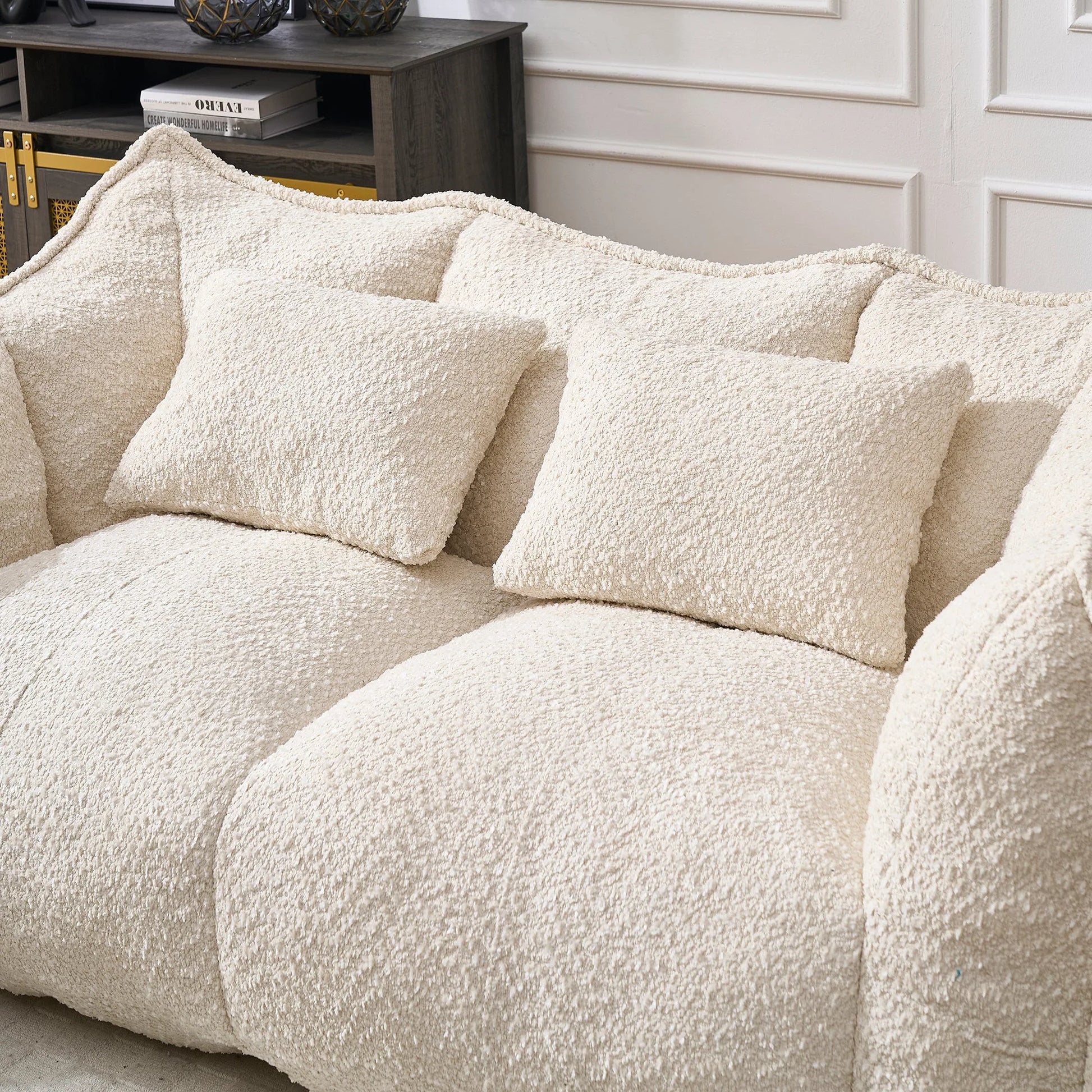 Comfortable Dual Beanbag Chair with High Resilience Foam Core for Two People in Beige Chenille detail view 13