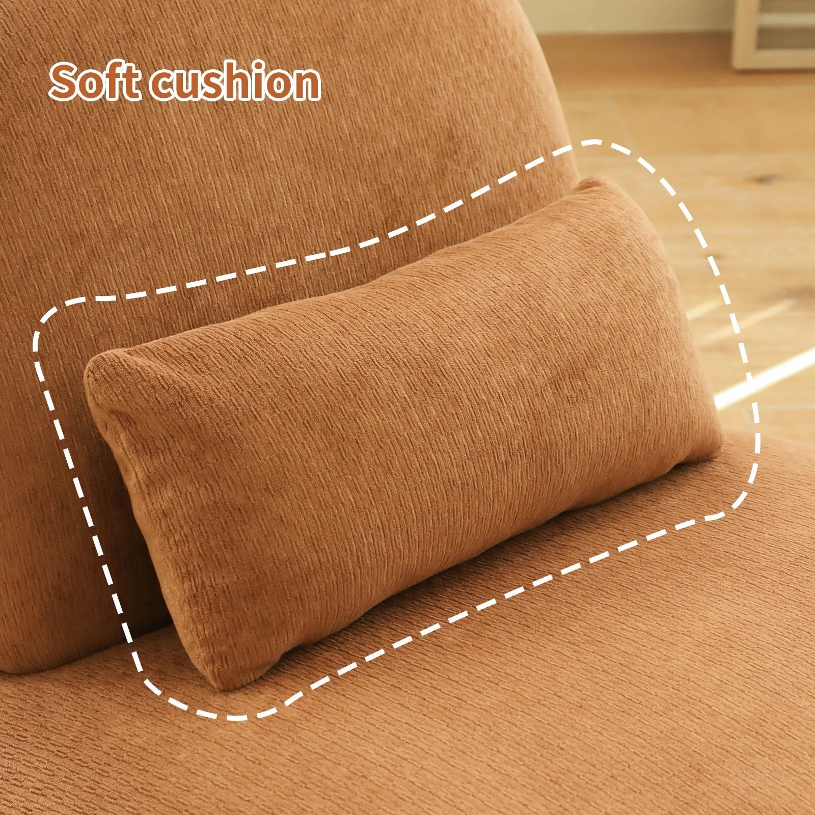 Cute Accent Chair with Solid Wood Legs, Living Room Chair with Soft fabric Cushion, Cozy Bedroom Chair, Comfy Armless Reading Chair for Apartment, Waiting Room, Balcony (Caramel) detail view 4