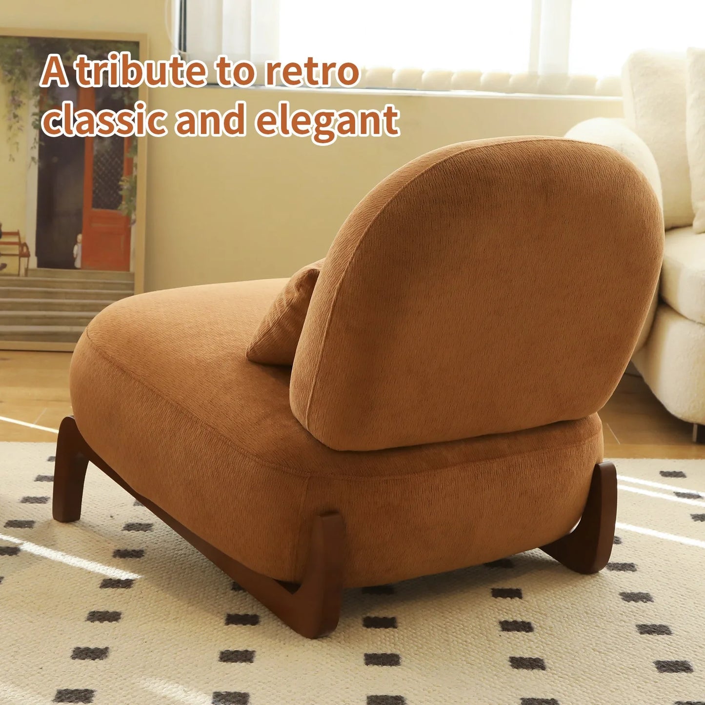 Cute Accent Chair with Solid Wood Legs, Living Room Chair with Soft fabric Cushion, Cozy Bedroom Chair, Comfy Armless Reading Chair for Apartment, Waiting Room, Balcony (Caramel) detail view 5