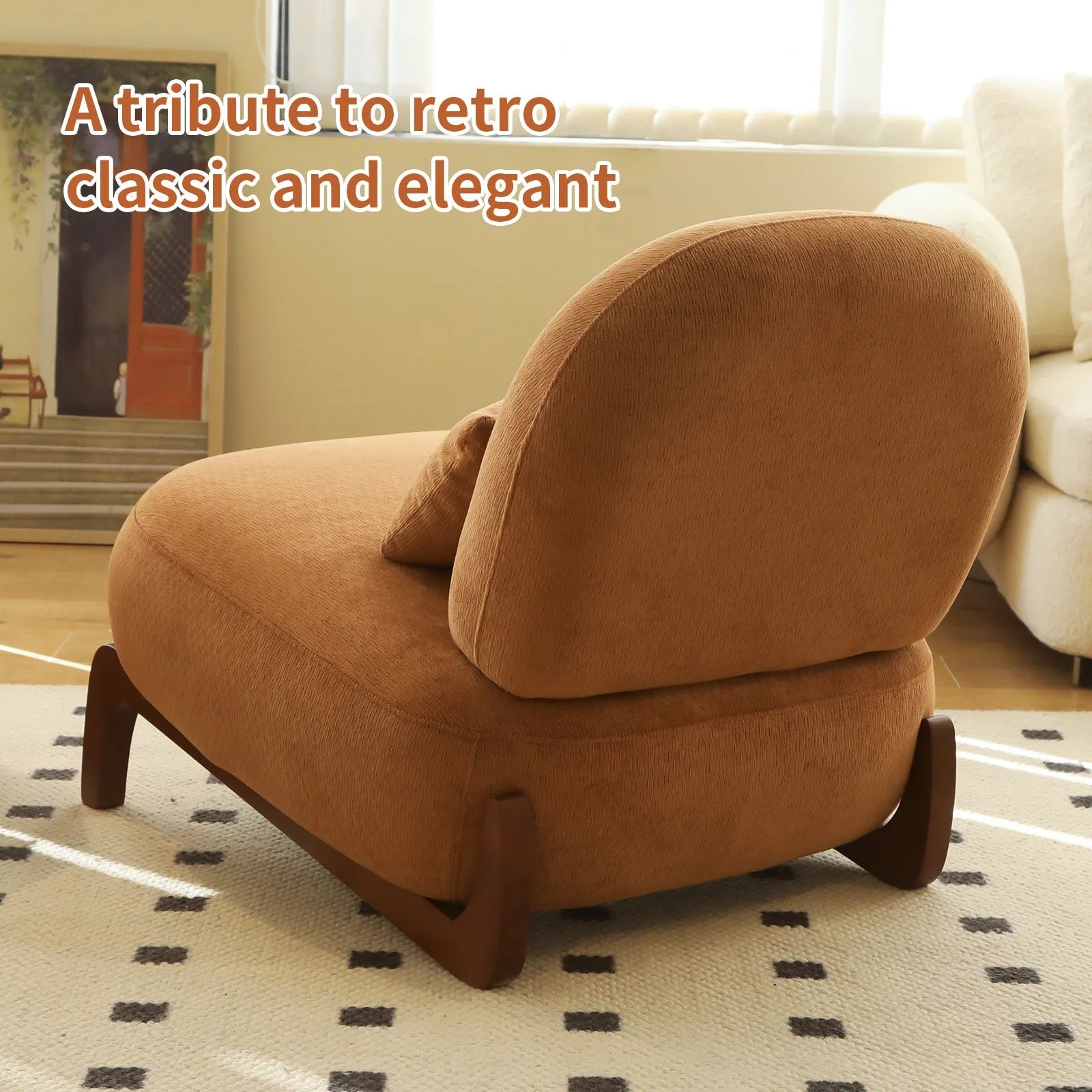 Cute Accent Chair with Solid Wood Legs, Living Room Chair with Soft fabric Cushion, Cozy Bedroom Chair, Comfy Armless Reading Chair for Apartment, Waiting Room, Balcony (Caramel) detail view 5