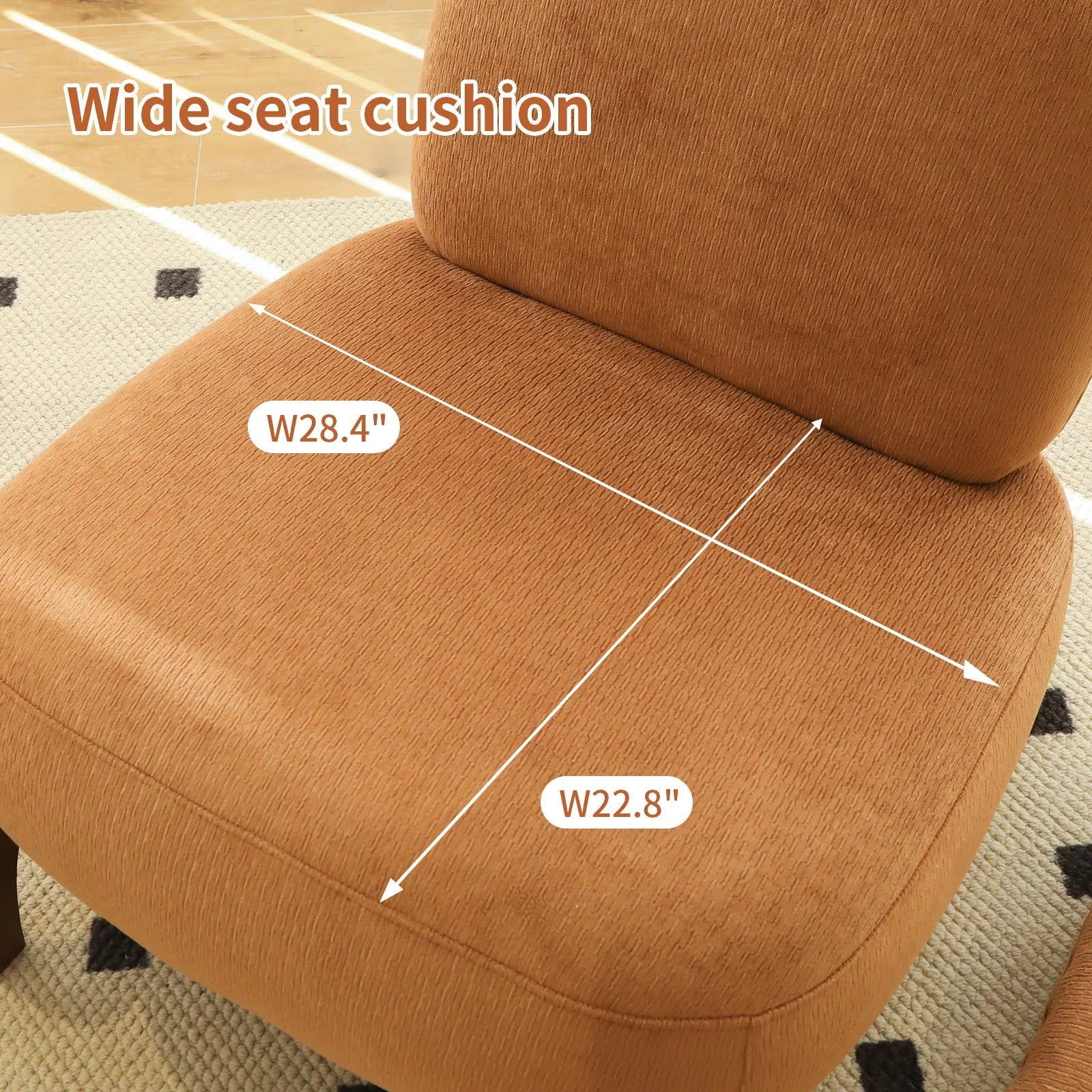Cute Accent Chair with Solid Wood Legs, Living Room Chair with Soft fabric Cushion, Cozy Bedroom Chair, Comfy Armless Reading Chair for Apartment, Waiting Room, Balcony (Caramel) detail view 7