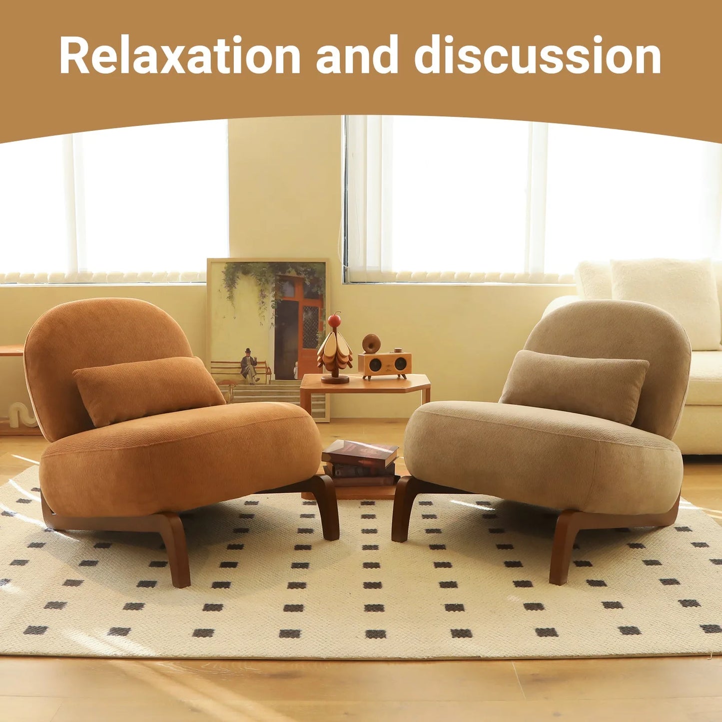 Cute Accent Chair with Solid Wood Legs, Living Room Chair with Soft fabric Cushion, Cozy Bedroom Chair, Comfy Armless Reading Chair for Apartment, Waiting Room, Balcony (Caramel) detail view 9