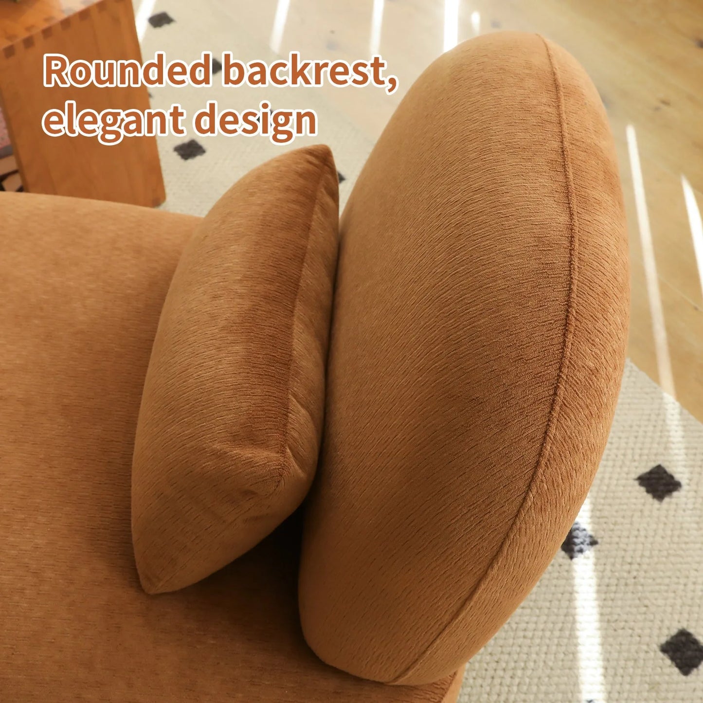 Cute Accent Chair with Solid Wood Legs, Living Room Chair with Soft fabric Cushion, Cozy Bedroom Chair, Comfy Armless Reading Chair for Apartment, Waiting Room, Balcony (Caramel) detail view 10