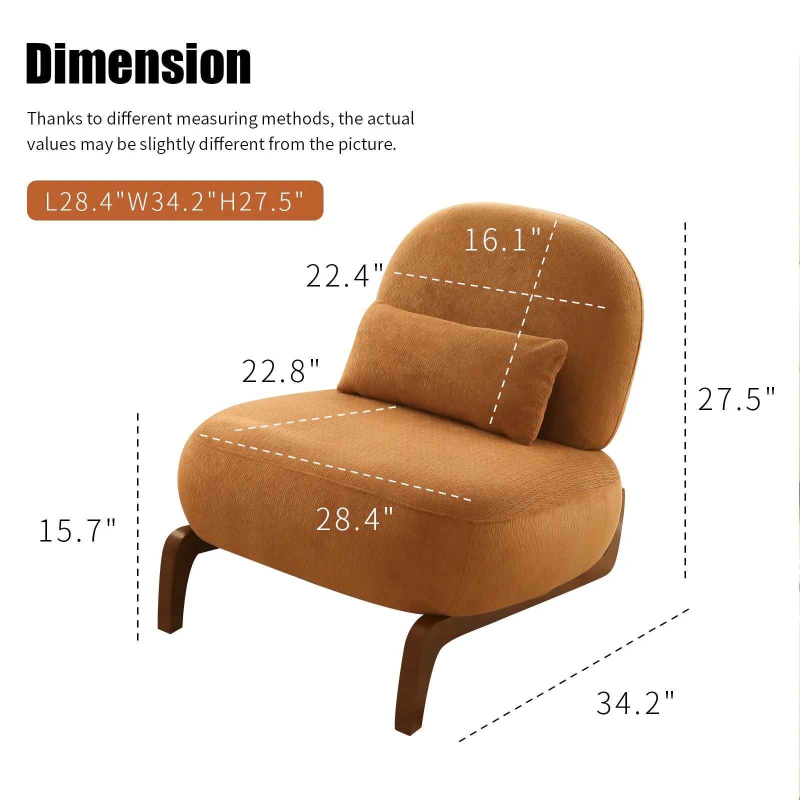 Cute Accent Chair with Solid Wood Legs, Living Room Chair with Soft fabric Cushion, Cozy Bedroom Chair, Comfy Armless Reading Chair for Apartment, Waiting Room, Balcony (Caramel) detail view 13
