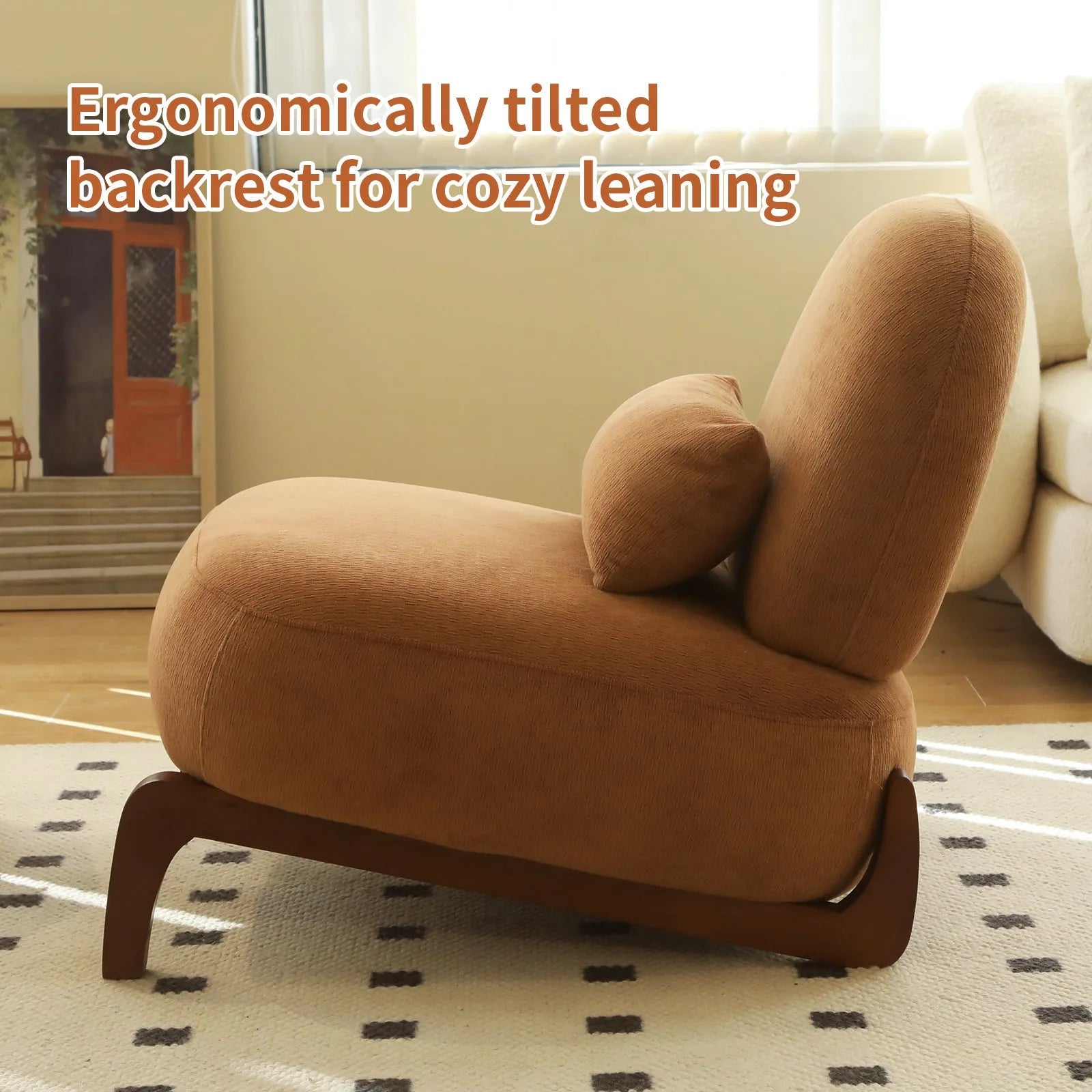 Cute Accent Chair with Solid Wood Legs, Living Room Chair with Soft fabric Cushion, Cozy Bedroom Chair, Comfy Armless Reading Chair for Apartment, Waiting Room, Balcony (Caramel) detail view 15