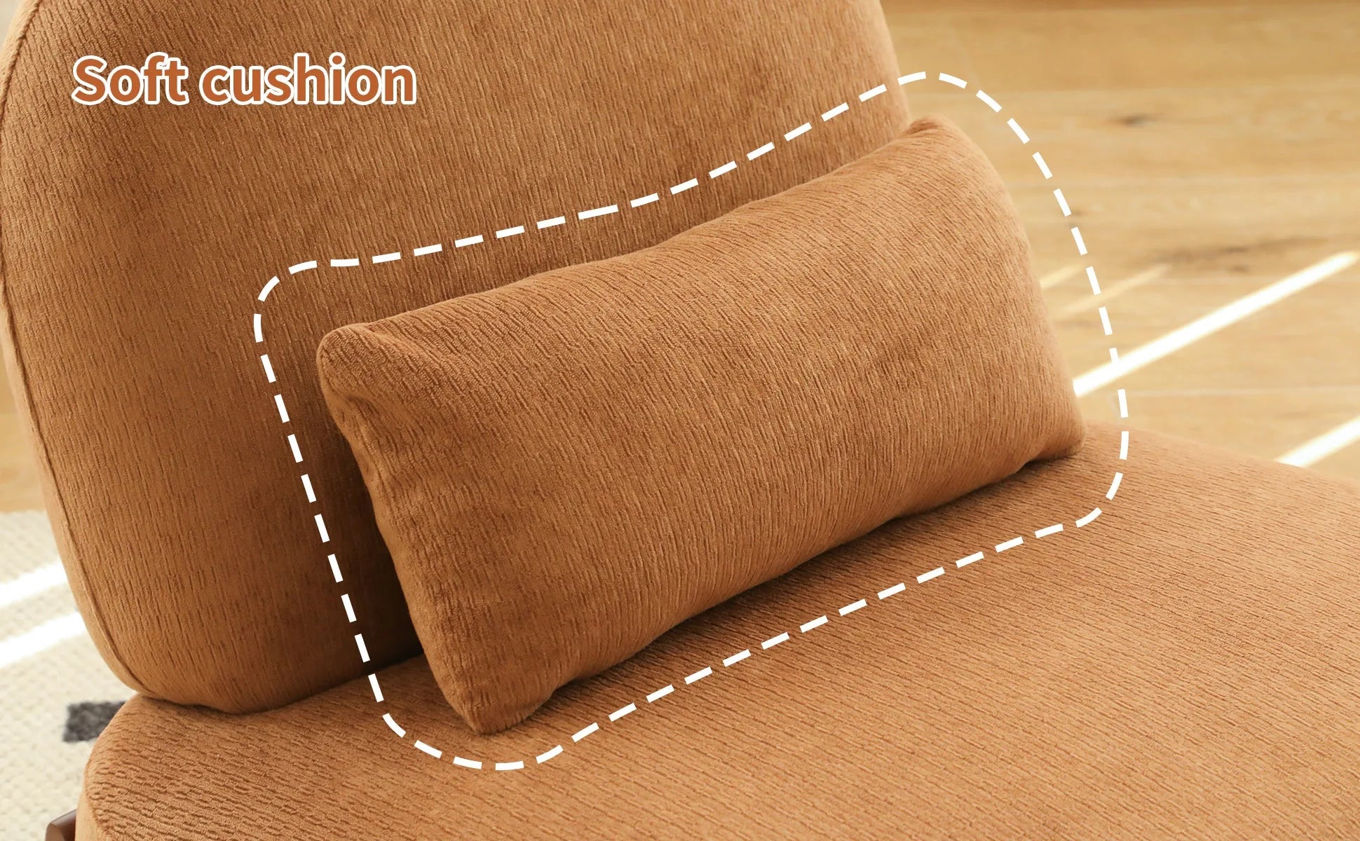 Cute Accent Chair with Solid Wood Legs, Living Room Chair with Soft fabric Cushion, Cozy Bedroom Chair, Comfy Armless Reading Chair for Apartment, Waiting Room, Balcony (Caramel) detail view 17