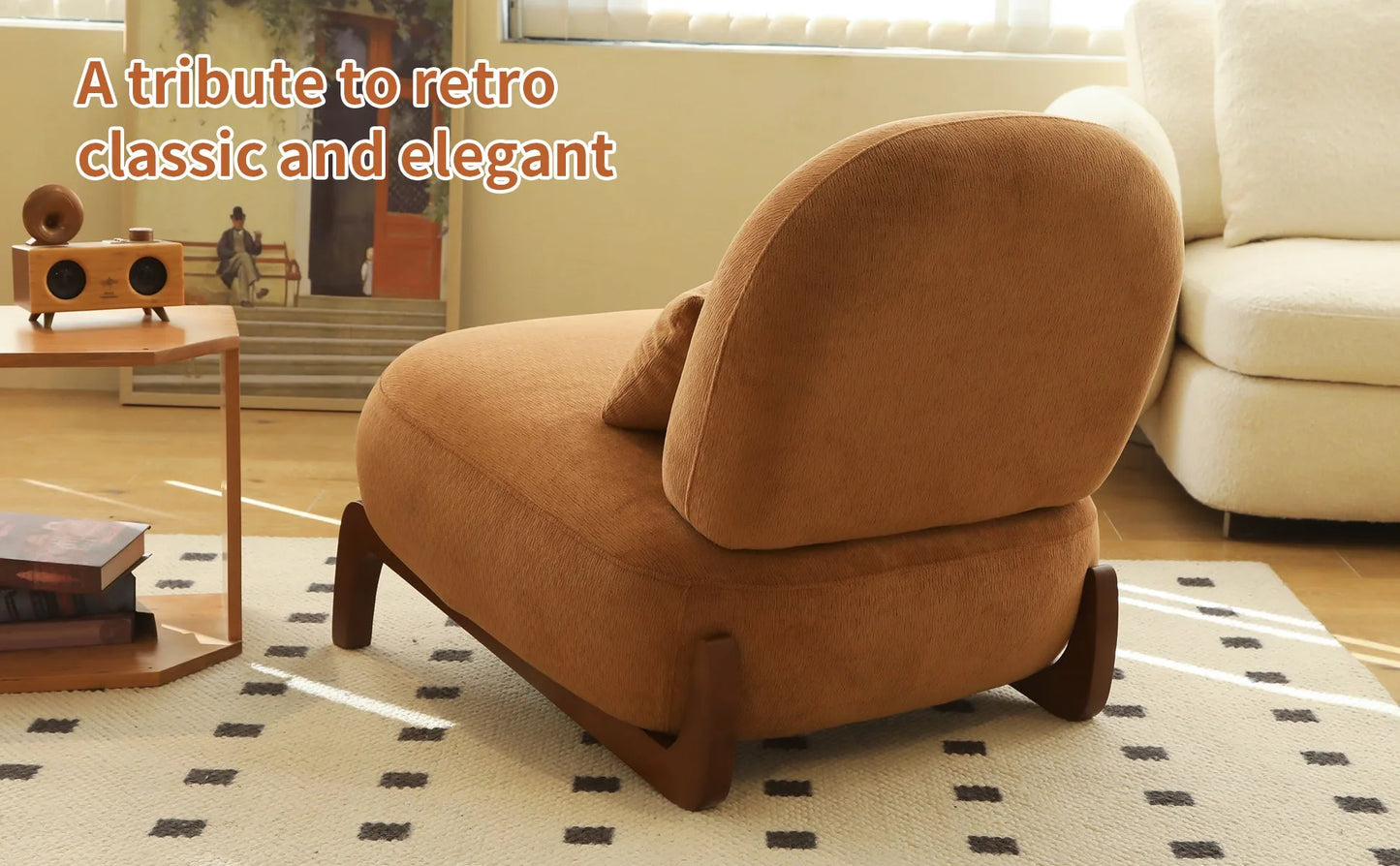 Cute Accent Chair with Solid Wood Legs, Living Room Chair with Soft fabric Cushion, Cozy Bedroom Chair, Comfy Armless Reading Chair for Apartment, Waiting Room, Balcony (Caramel) detail view 18