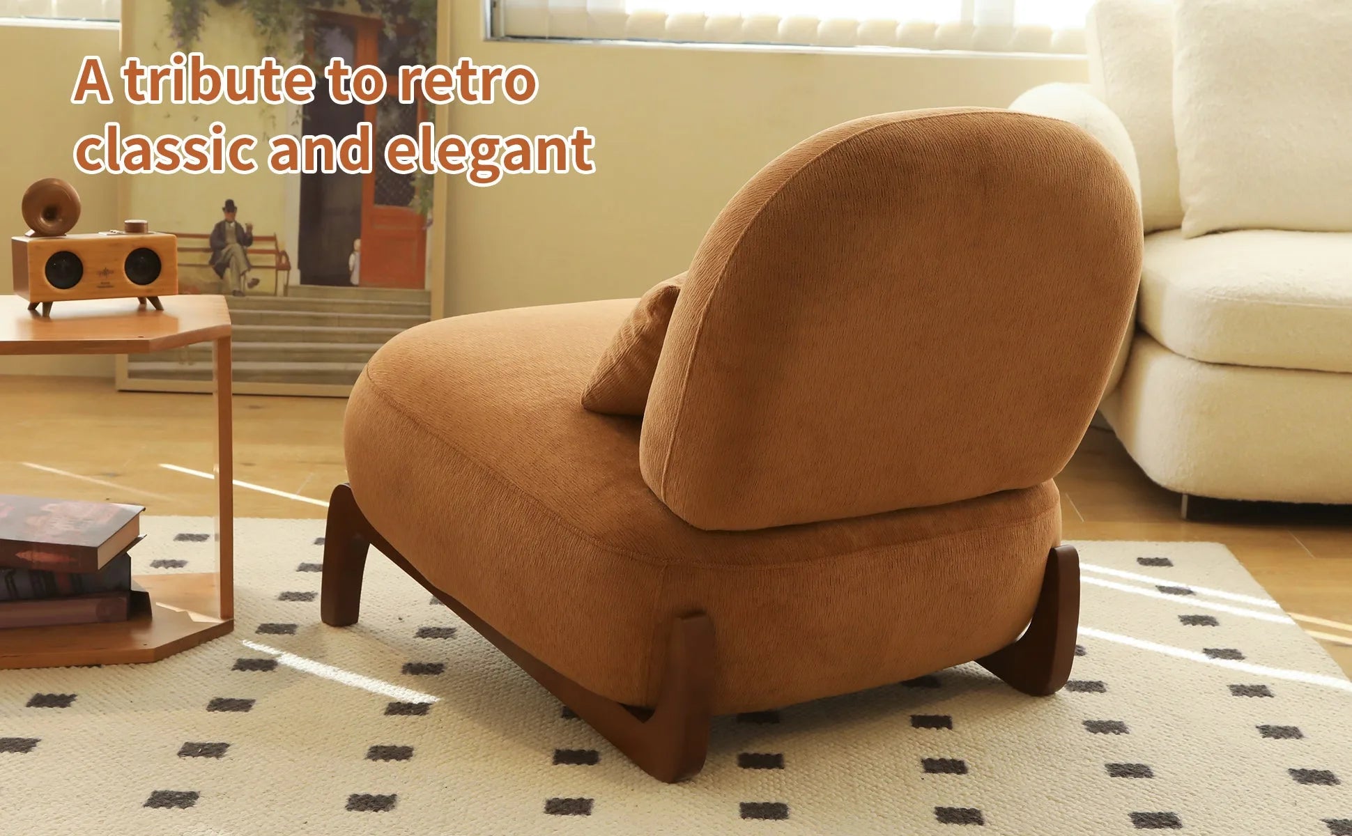 Cute Accent Chair with Solid Wood Legs, Living Room Chair with Soft fabric Cushion, Cozy Bedroom Chair, Comfy Armless Reading Chair for Apartment, Waiting Room, Balcony (Caramel) detail view 18