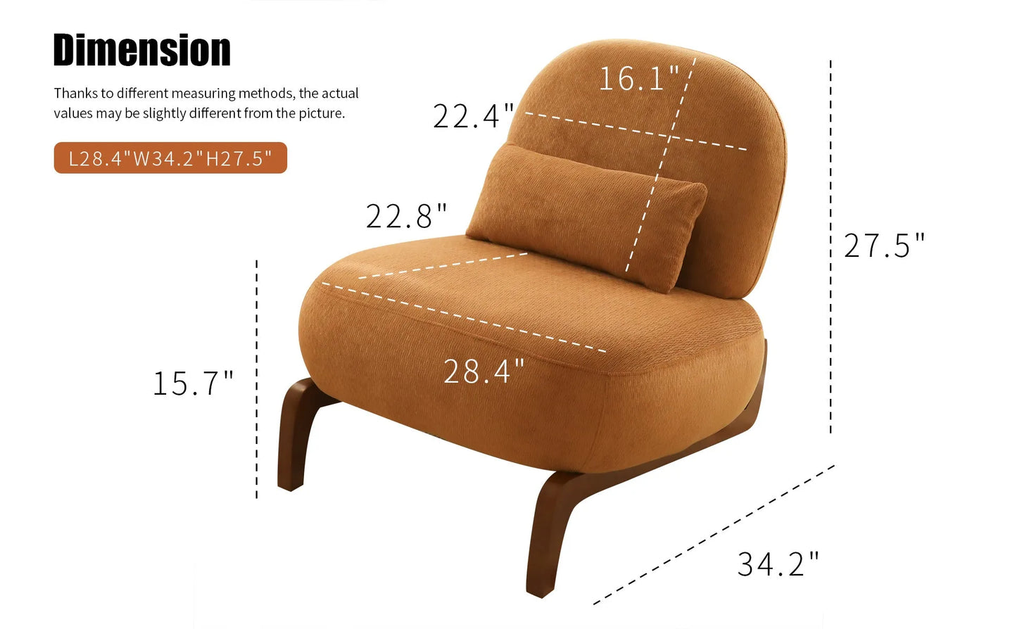 Cute Accent Chair with Solid Wood Legs, Living Room Chair with Soft fabric Cushion, Cozy Bedroom Chair, Comfy Armless Reading Chair for Apartment, Waiting Room, Balcony (Caramel) detail view 19
