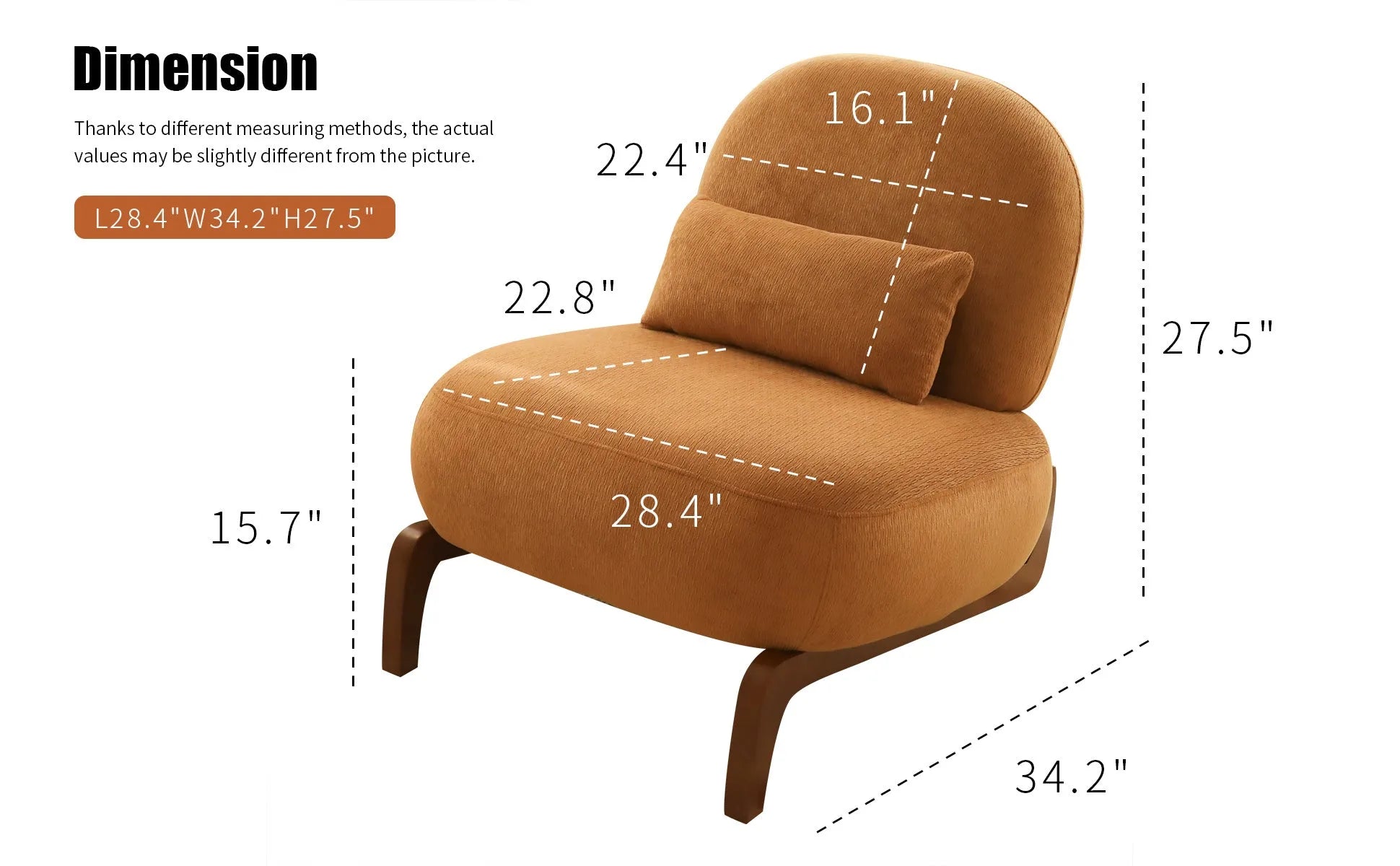 Cute Accent Chair with Solid Wood Legs, Living Room Chair with Soft fabric Cushion, Cozy Bedroom Chair, Comfy Armless Reading Chair for Apartment, Waiting Room, Balcony (Caramel) detail view 19