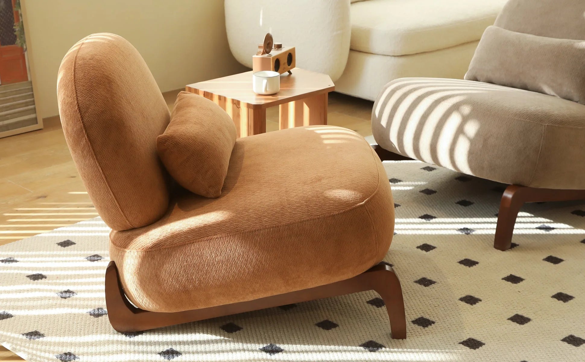 Cute Accent Chair with Solid Wood Legs, Living Room Chair with Soft fabric Cushion, Cozy Bedroom Chair, Comfy Armless Reading Chair for Apartment, Waiting Room, Balcony (Caramel) detail view 21