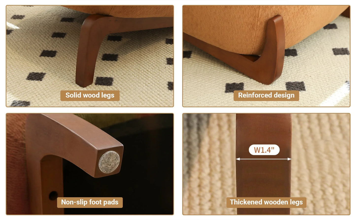 Cute Accent Chair with Solid Wood Legs, Living Room Chair with Soft fabric Cushion, Cozy Bedroom Chair, Comfy Armless Reading Chair for Apartment, Waiting Room, Balcony (Caramel) detail view 23