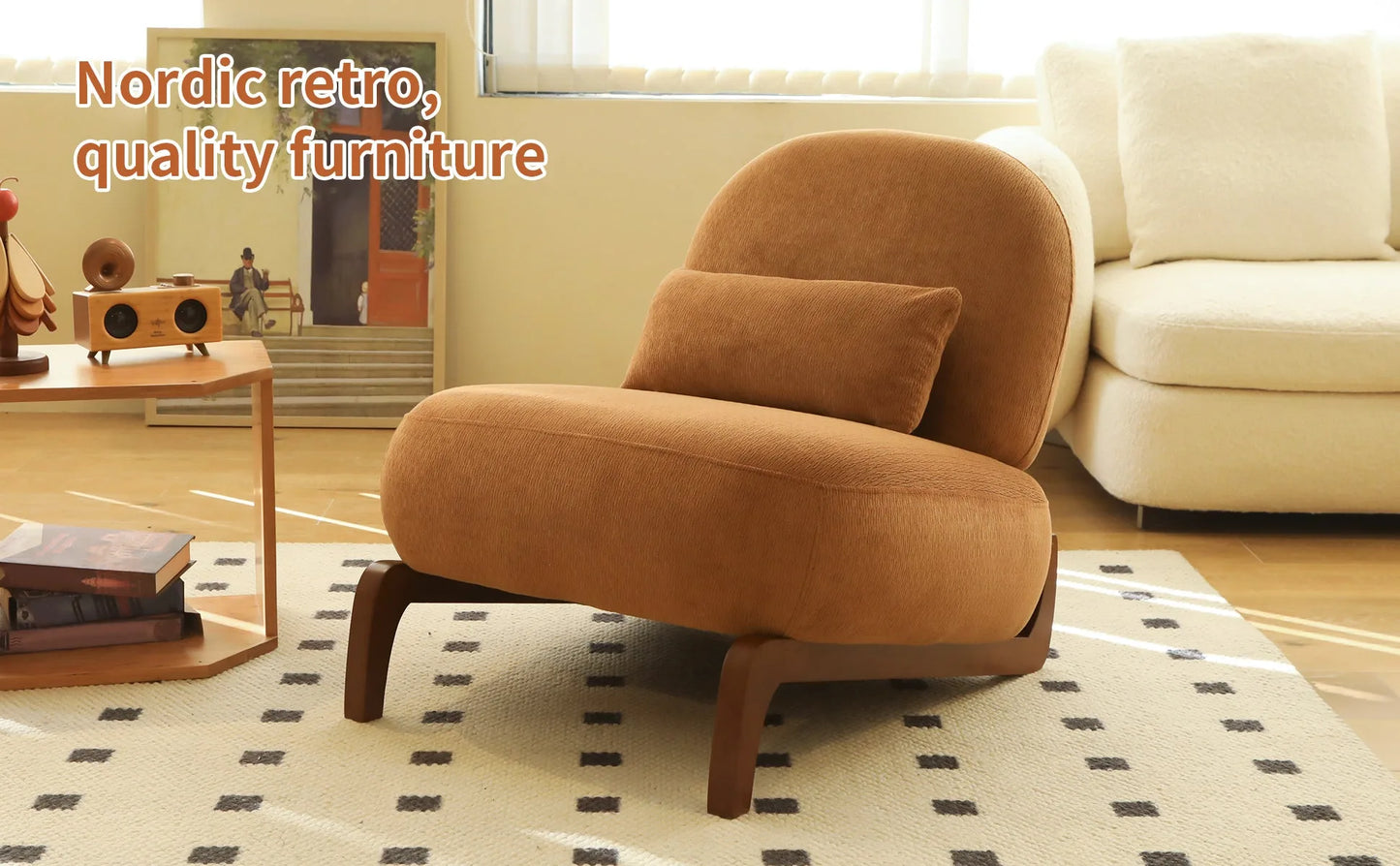 Cute Accent Chair with Solid Wood Legs, Living Room Chair with Soft fabric Cushion, Cozy Bedroom Chair, Comfy Armless Reading Chair for Apartment, Waiting Room, Balcony (Caramel) detail view 24
