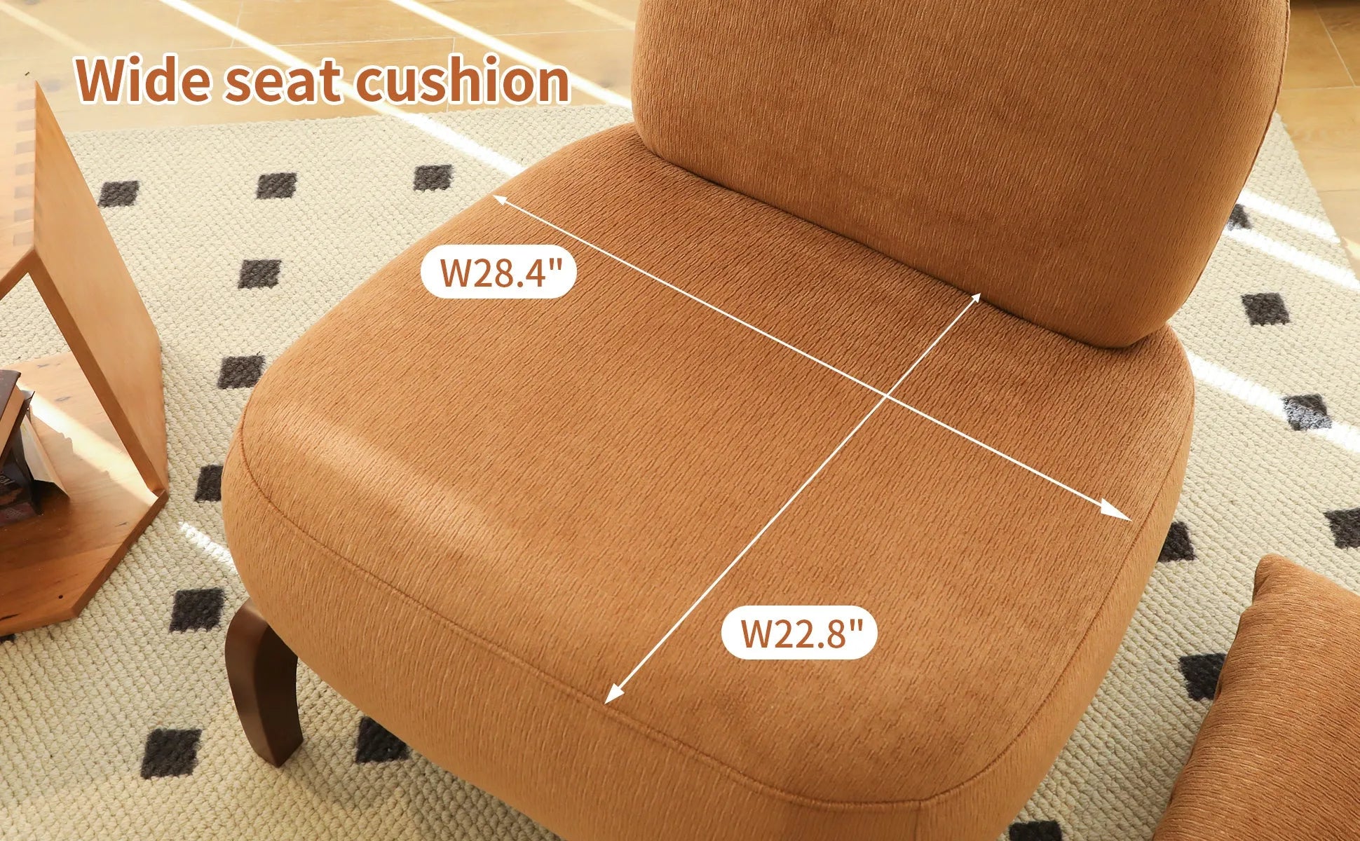 Cute Accent Chair with Solid Wood Legs, Living Room Chair with Soft fabric Cushion, Cozy Bedroom Chair, Comfy Armless Reading Chair for Apartment, Waiting Room, Balcony (Caramel) detail view 26