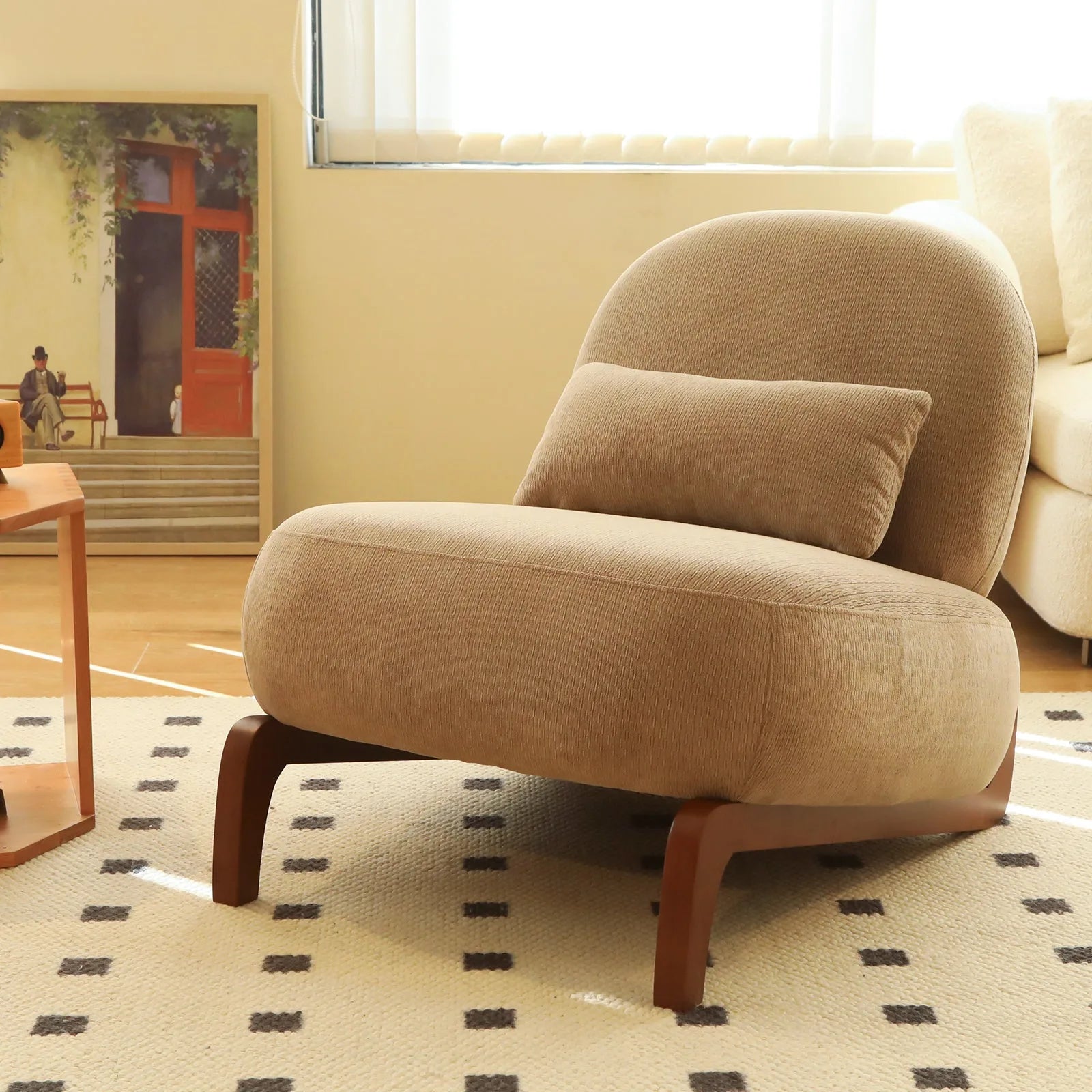 Cute Accent Chair with Solid Wood Legs, Living Room Chair with Soft fabric Cushion, Cozy Bedroom Chair, Comfy Armless Reading Chair for Apartment, Waiting Room, Balcony (Caramel) detail view 28