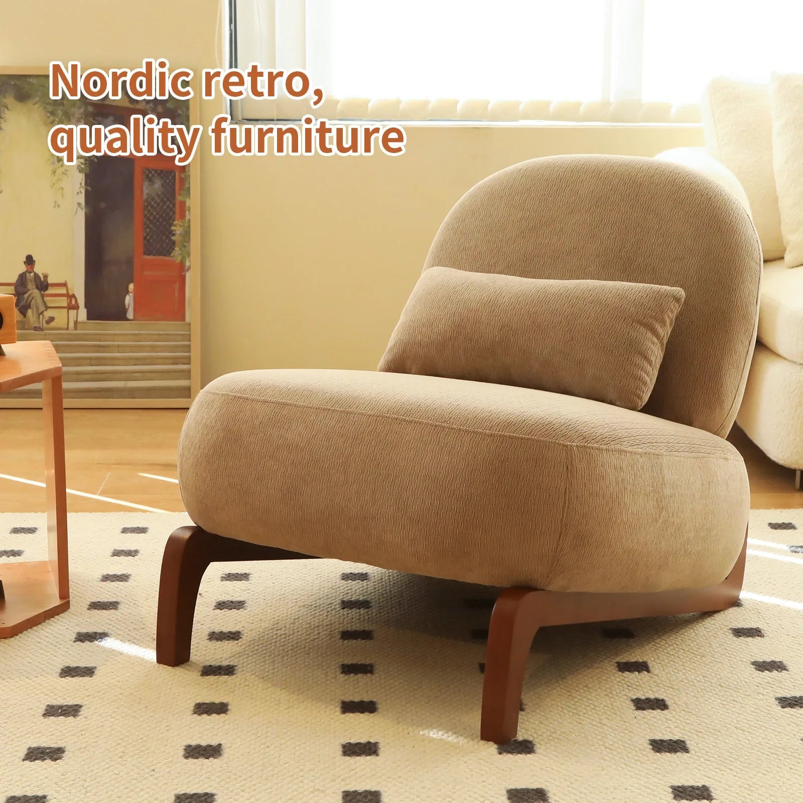 Cute Accent Chair with Solid Wood Legs, Living Room Chair with Soft fabric Cushion, Cozy Bedroom Chair, Comfy Armless Reading Chair for Apartment, Waiting Room, Balcony (Caramel) detail view 29