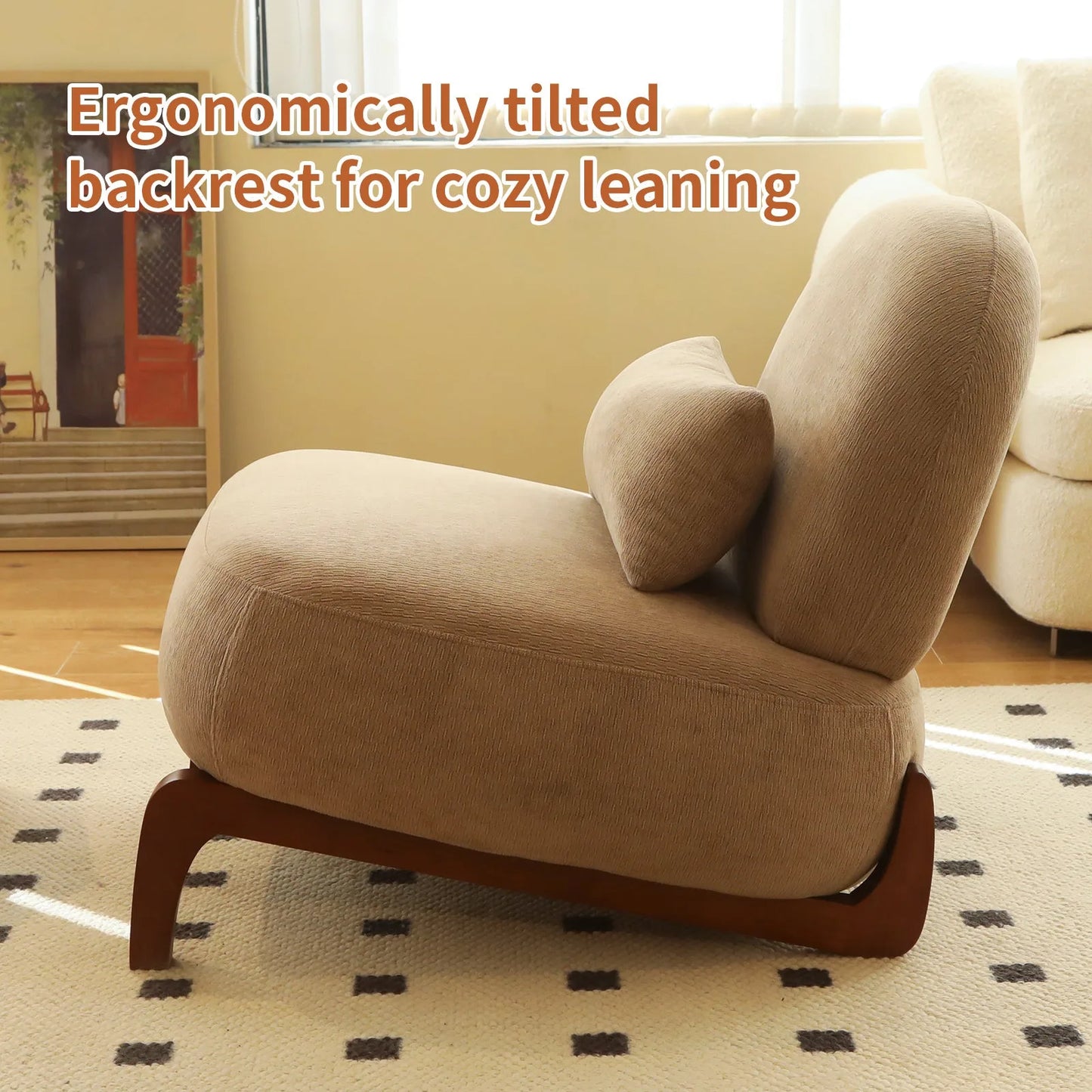Cute Accent Chair with Solid Wood Legs, Living Room Chair with Soft fabric Cushion, Cozy Bedroom Chair, Comfy Armless Reading Chair for Apartment, Waiting Room, Balcony (Caramel) detail view 33
