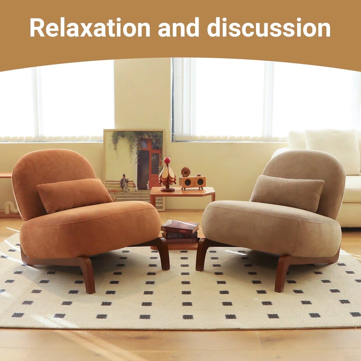 Cute Accent Chair with Solid Wood Legs, Living Room Chair with Soft fabric Cushion, Cozy Bedroom Chair, Comfy Armless Reading Chair for Apartment, Waiting Room, Balcony (Caramel) detail view 34