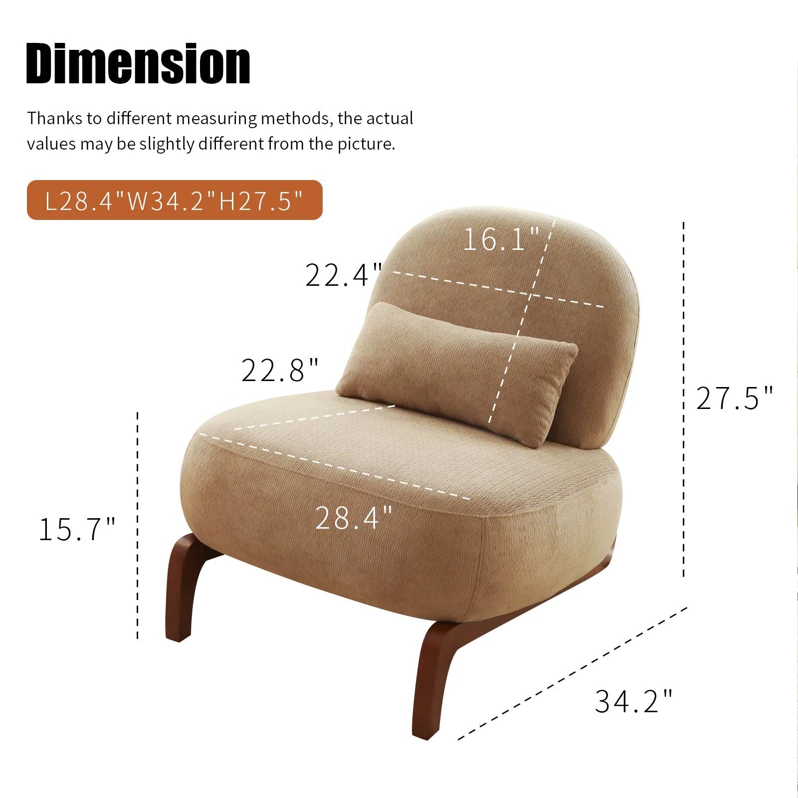 Cute Accent Chair with Solid Wood Legs, Living Room Chair with Soft fabric Cushion, Cozy Bedroom Chair, Comfy Armless Reading Chair for Apartment, Waiting Room, Balcony (Caramel) detail view 35