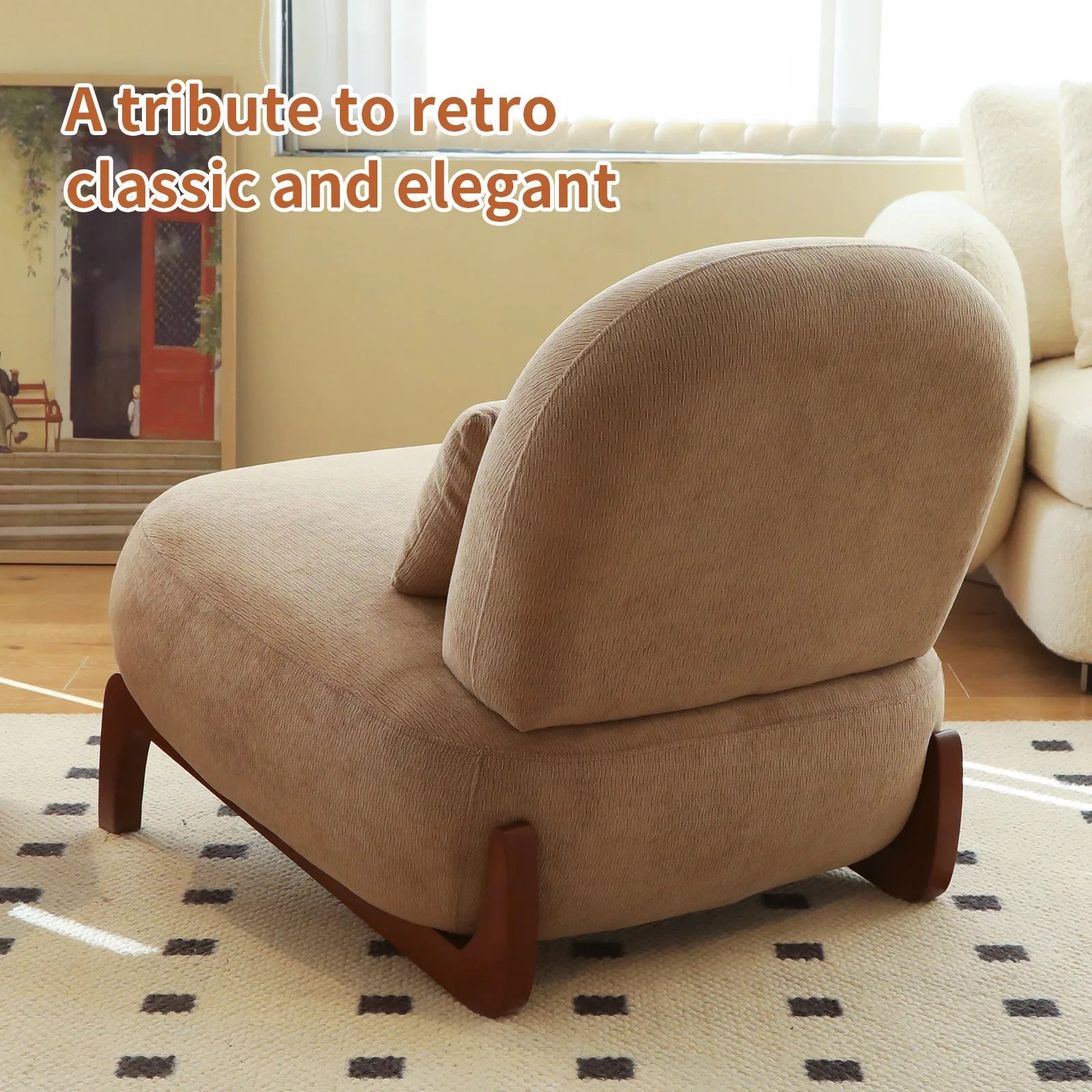Cute Accent Chair with Solid Wood Legs, Living Room Chair with Soft fabric Cushion, Cozy Bedroom Chair, Comfy Armless Reading Chair for Apartment, Waiting Room, Balcony (Caramel) detail view 36
