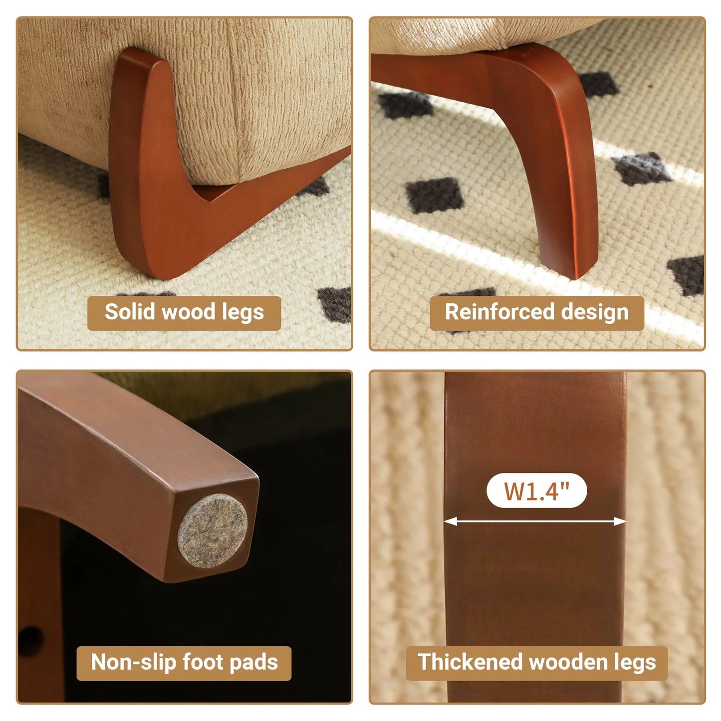 Cute Accent Chair with Solid Wood Legs, Living Room Chair with Soft fabric Cushion, Cozy Bedroom Chair, Comfy Armless Reading Chair for Apartment, Waiting Room, Balcony (Caramel) detail view 37