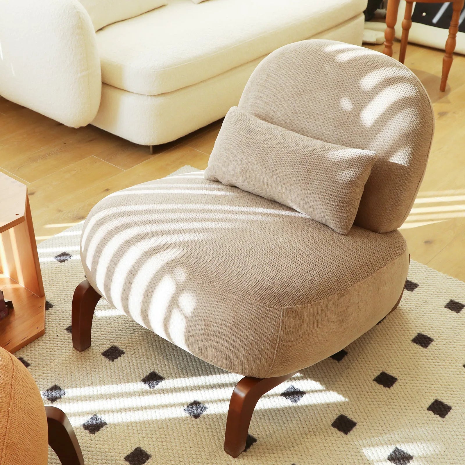 Cute Accent Chair with Solid Wood Legs, Living Room Chair with Soft fabric Cushion, Cozy Bedroom Chair, Comfy Armless Reading Chair for Apartment, Waiting Room, Balcony (Caramel) detail view 39
